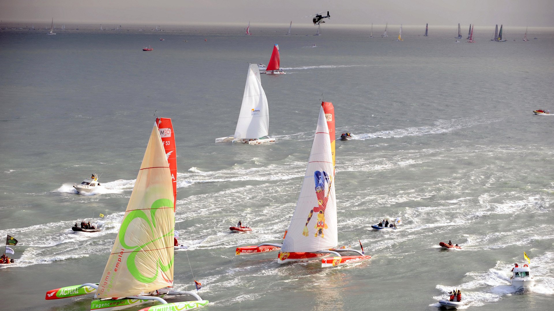 sky sea regatta race yacht trimaran boat helicopters sail