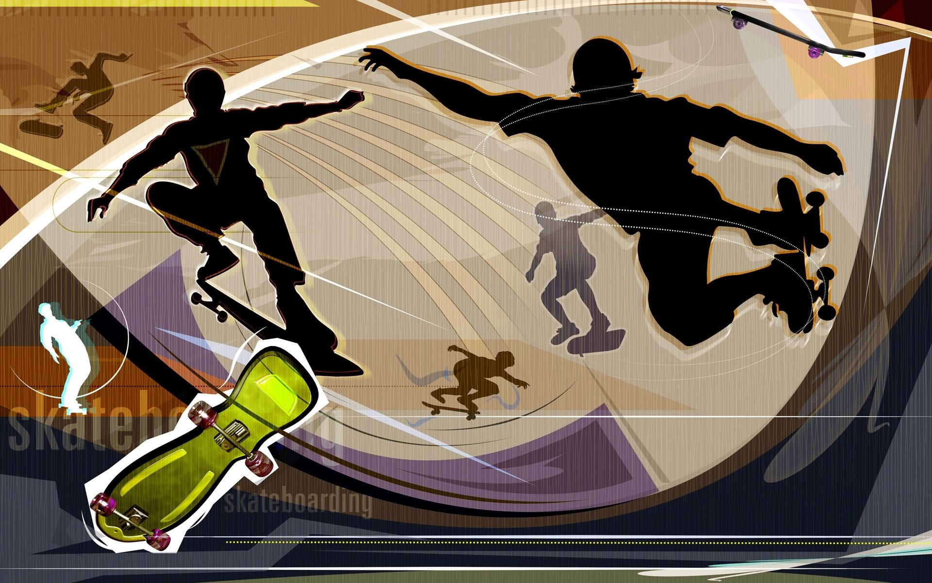 skateboard board rollers silhouette sports entertainment wallpaper abstract vector