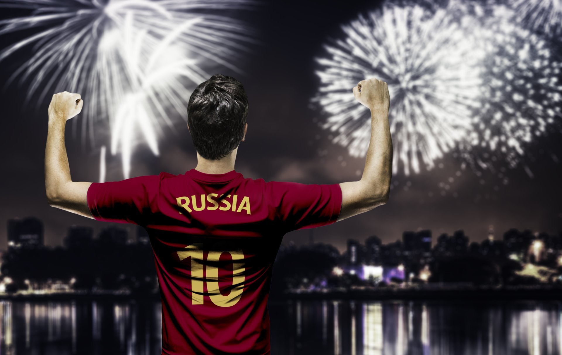 russia team football fireworks player team russia form salute