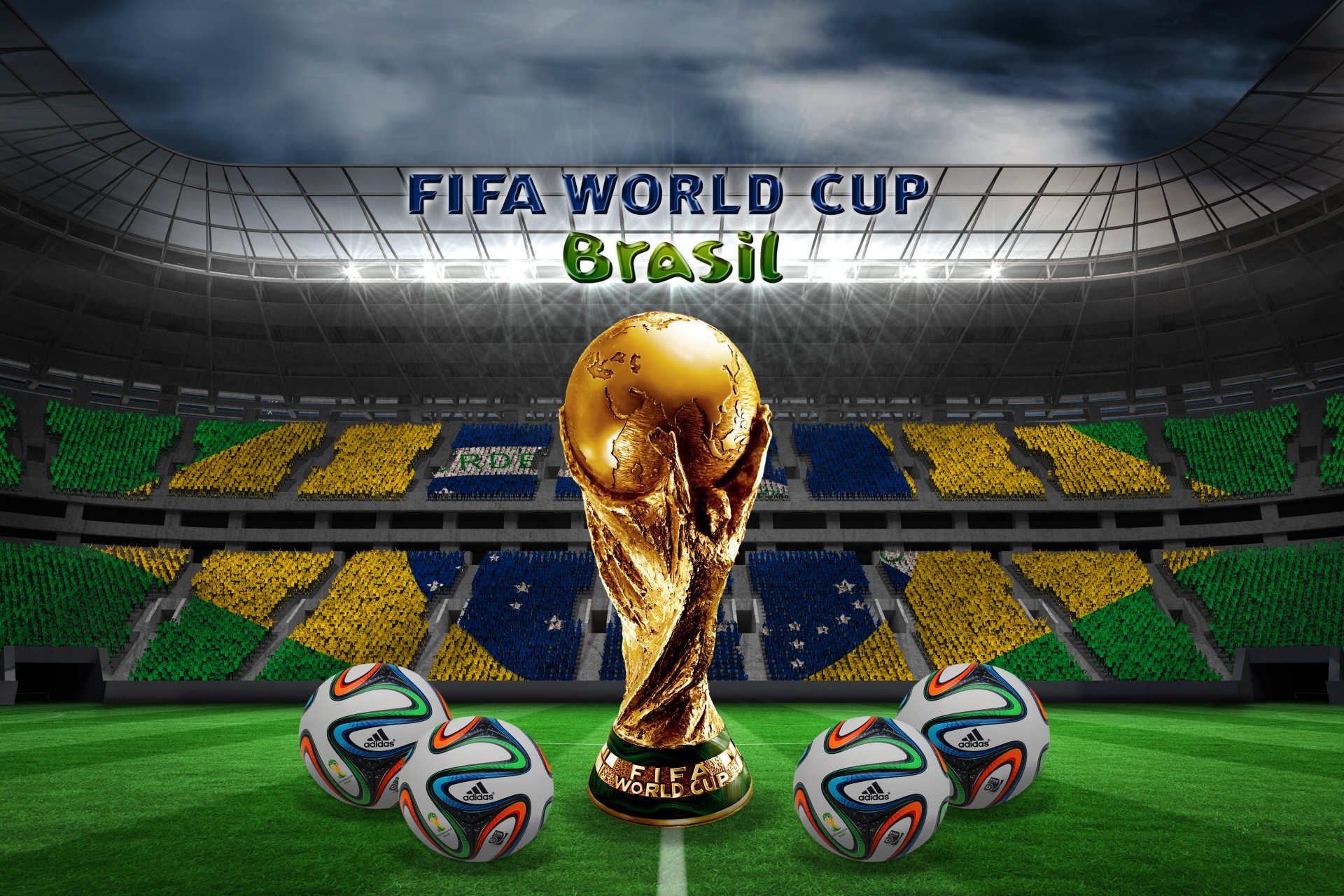 brasil fifa world cup 2014 football flag ball stadium golden trophy brazuca brazil balls brazuka