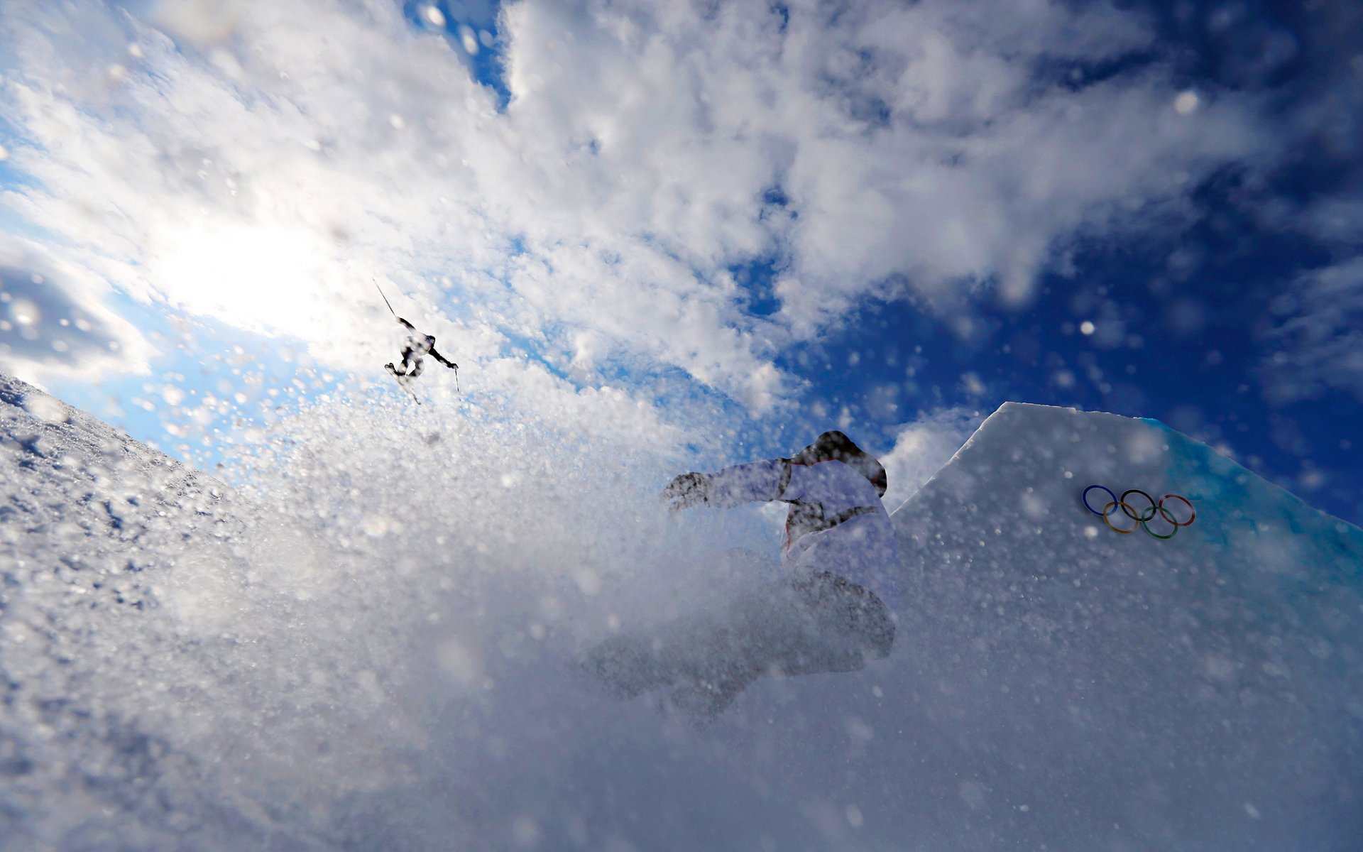 sochi 2014 ski slopestyle training ice snow sun sky