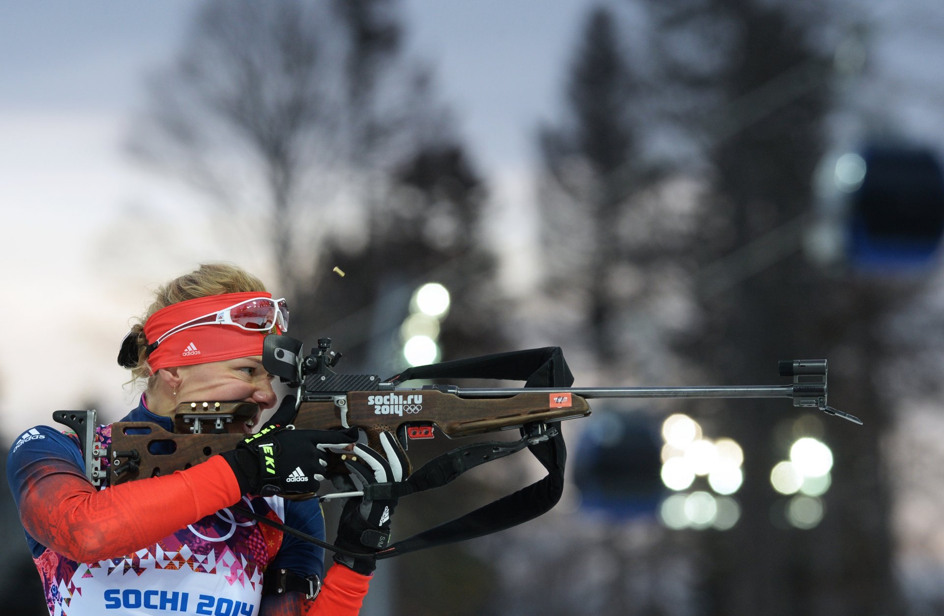 biathlon women sochi 2014 sochi 2014 olympic winter games xxii olympic winter games olga zaitseva two time olympic champion russia rifle view shot aim