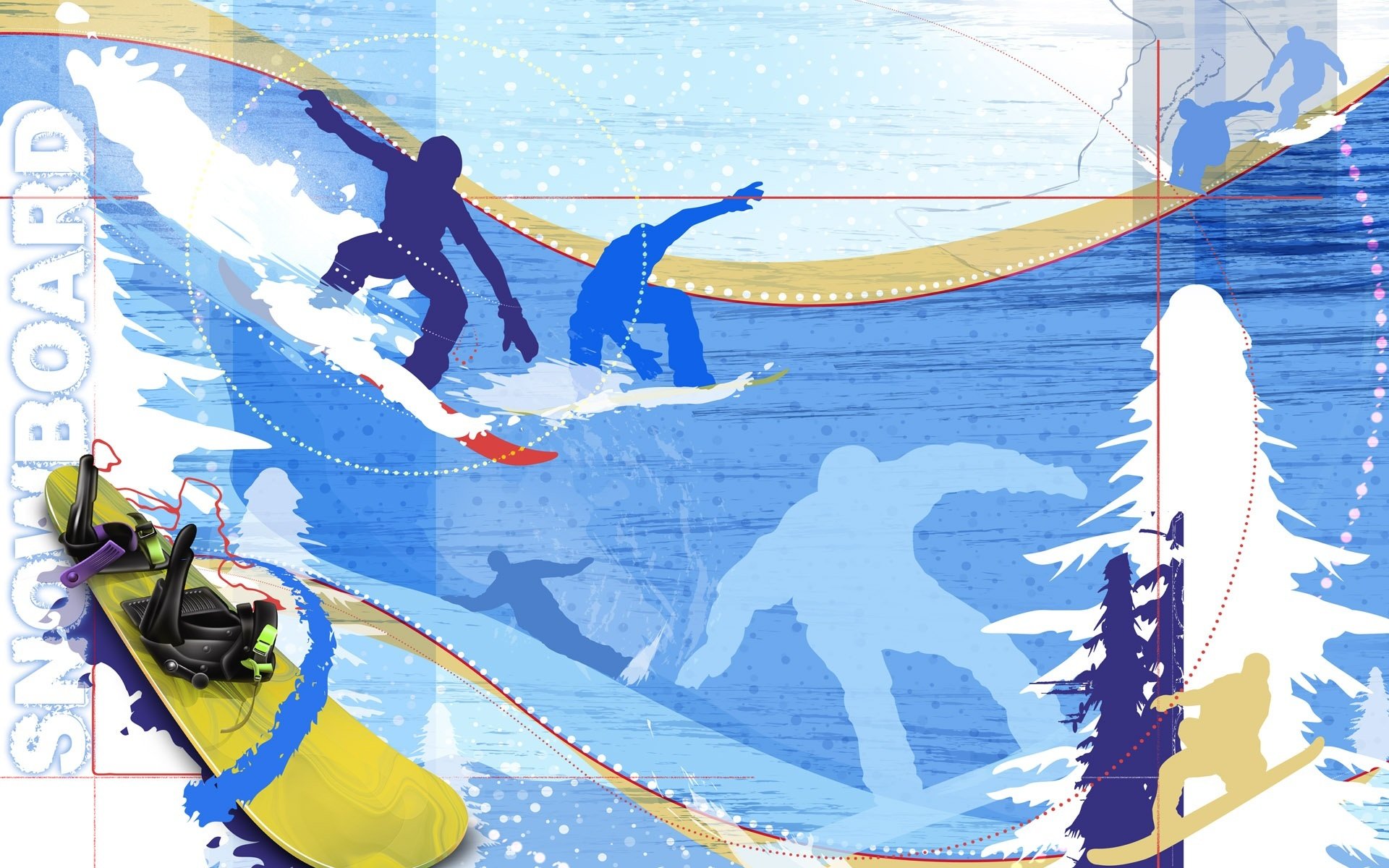 snowboard board winter snow snowboarding abstract spruce silhouette christmas tree descent speed wallpaper vector