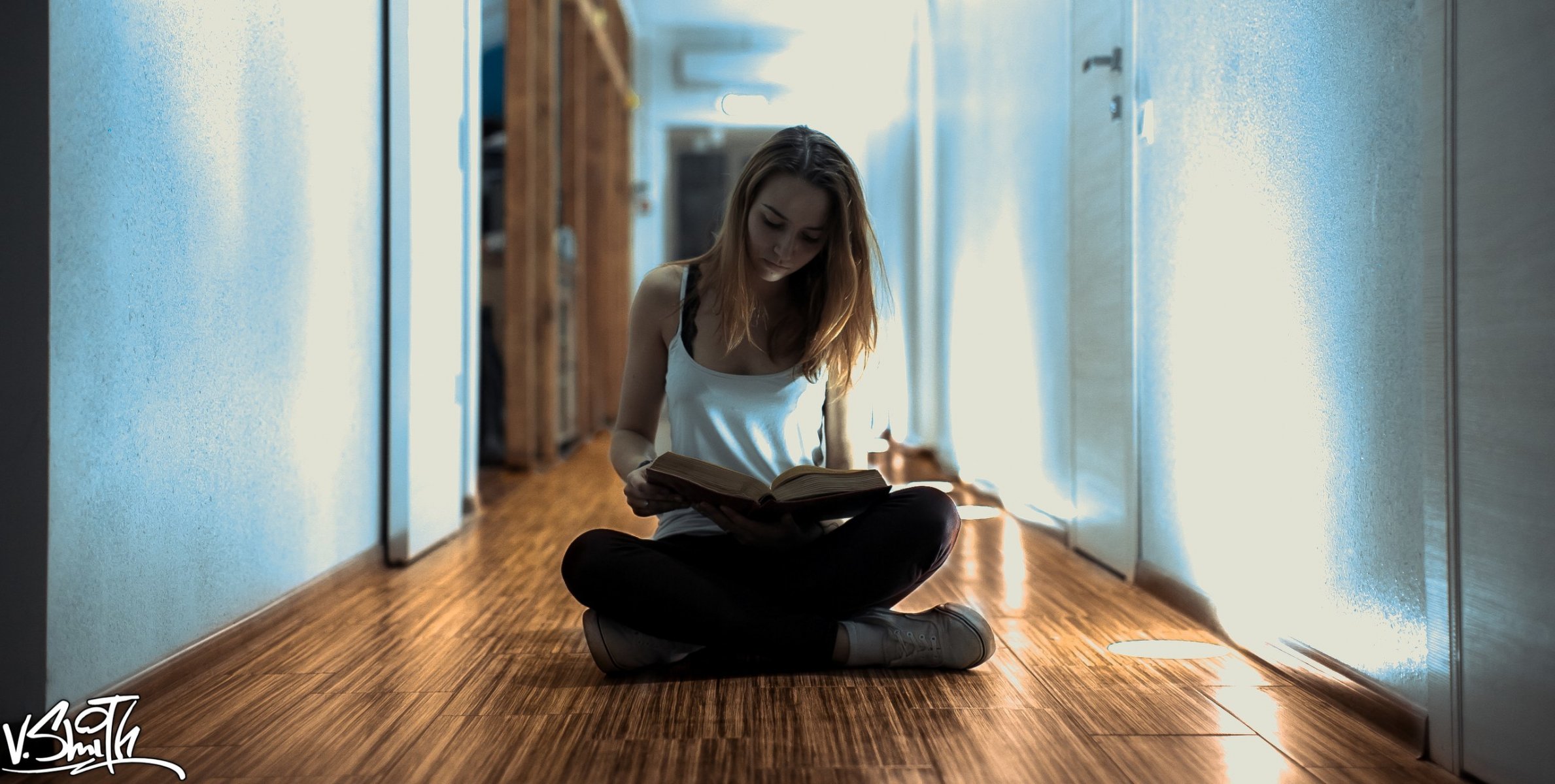 vladimir smith girl book corridor wall doors door