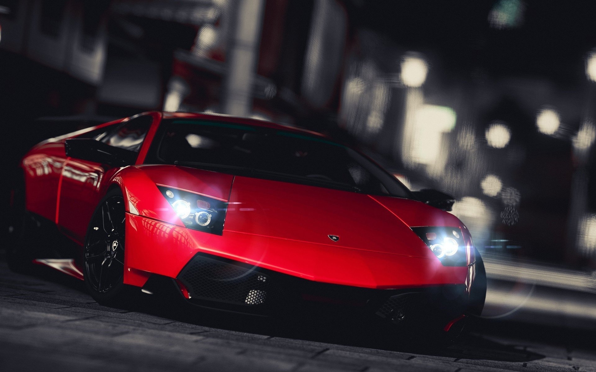 Red supercar on the background of the night city