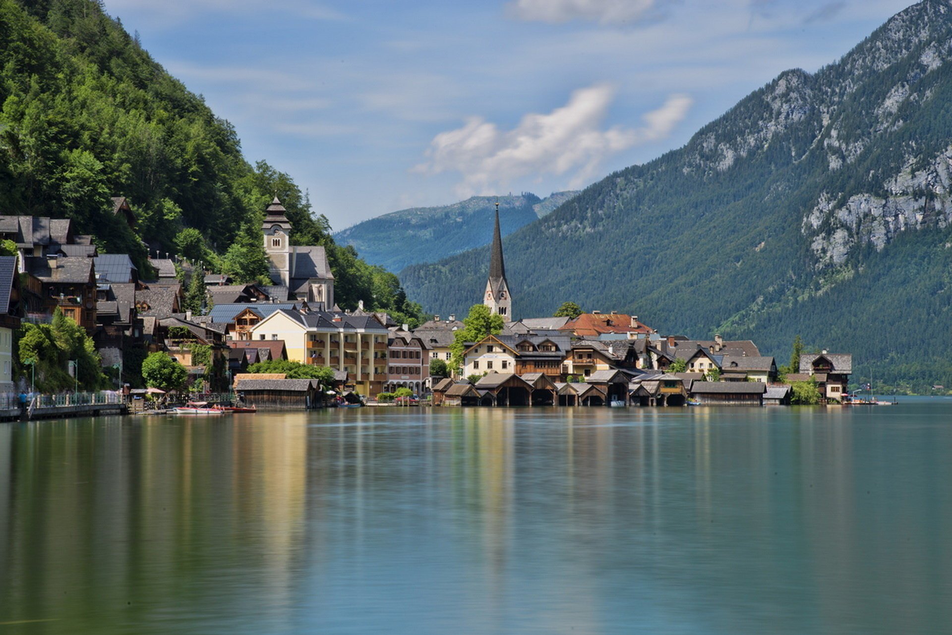 City houses in the reflection of the water surface