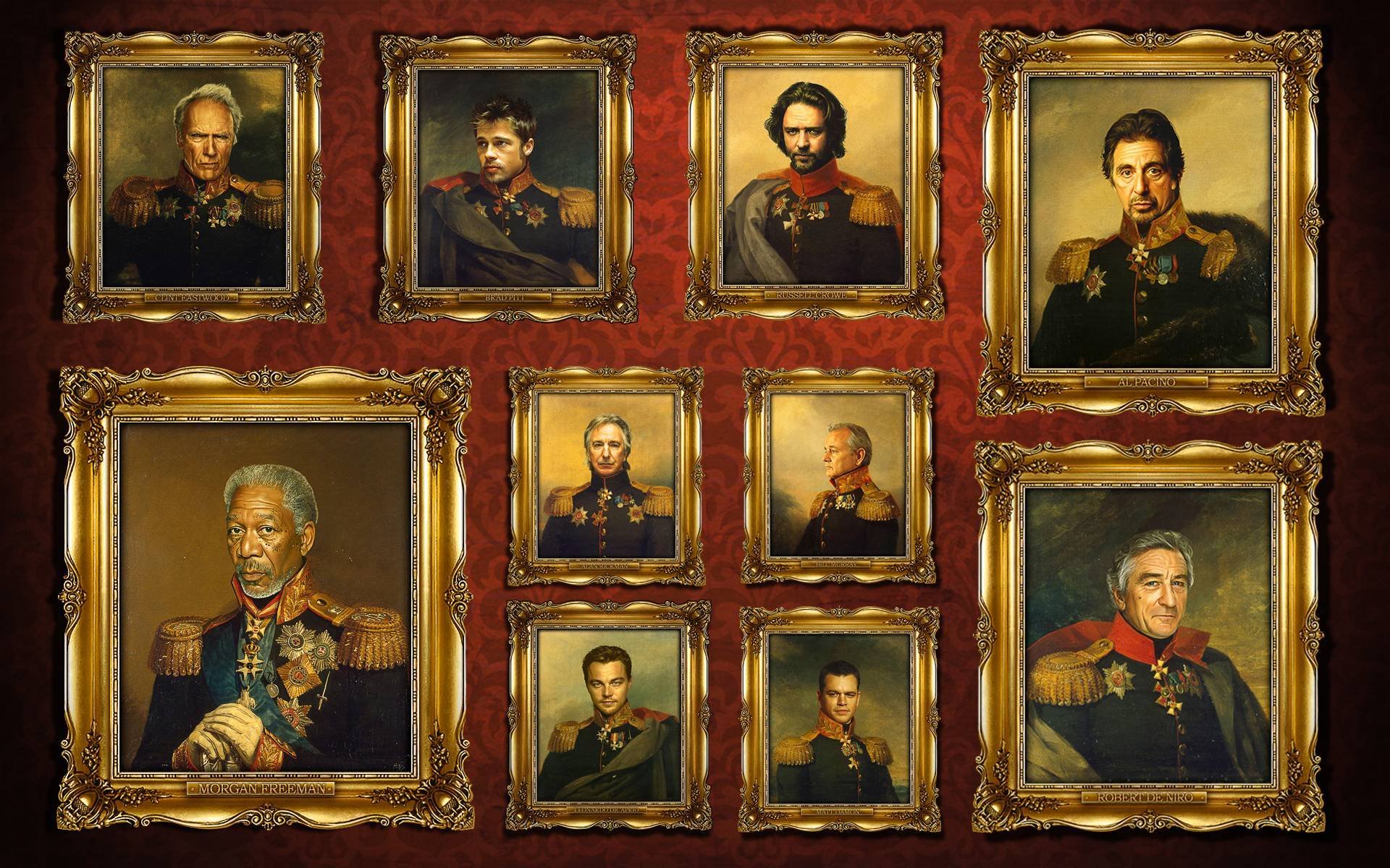 generals celebrity frame russian generals uniform 1812 russian general's uniform from 1812 clint eastwood brad pitt russell crowe al pacino morgan freeman alan rickman bill murray leonardo dicaprio