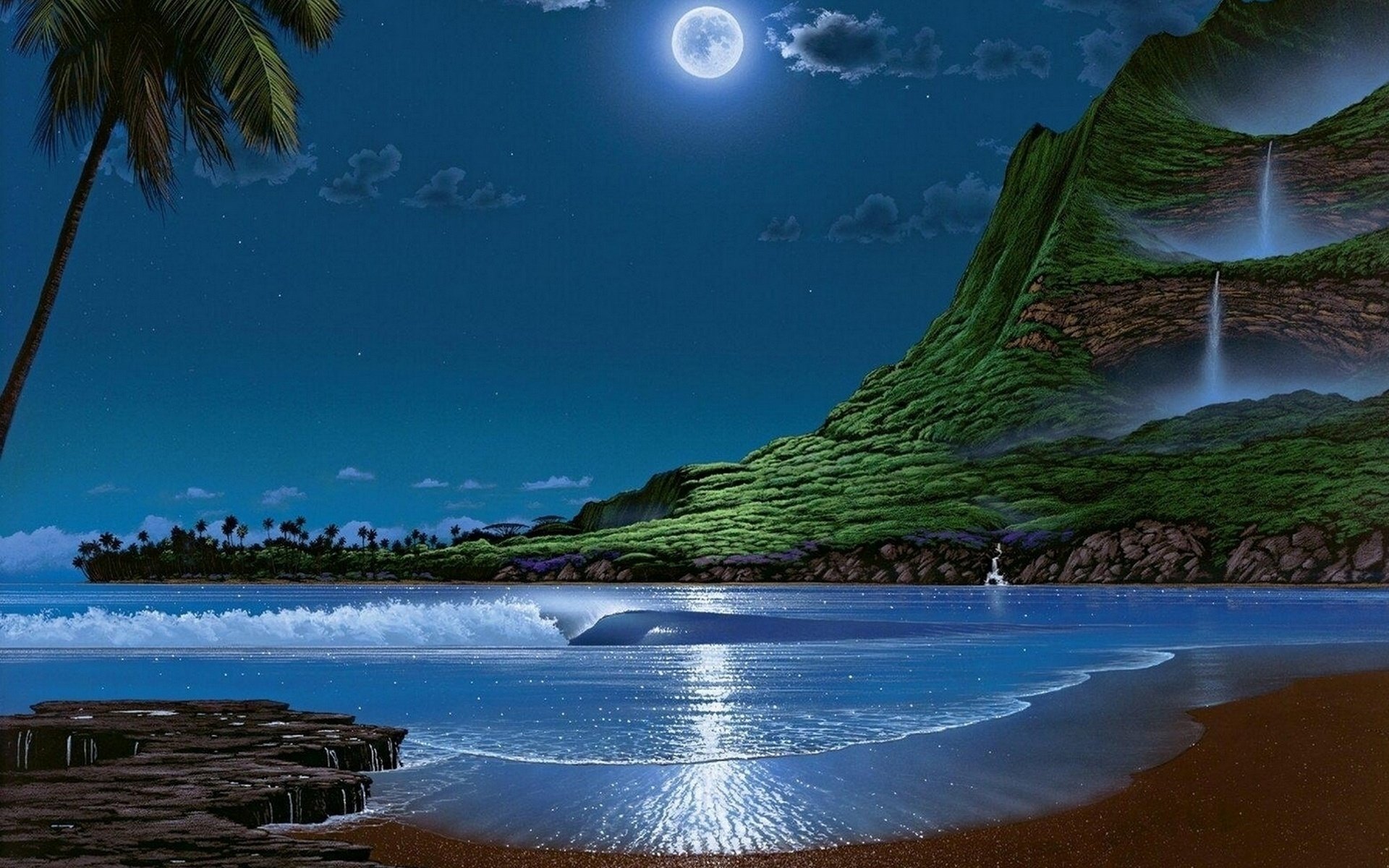 Fantastic landscape under the moonlight