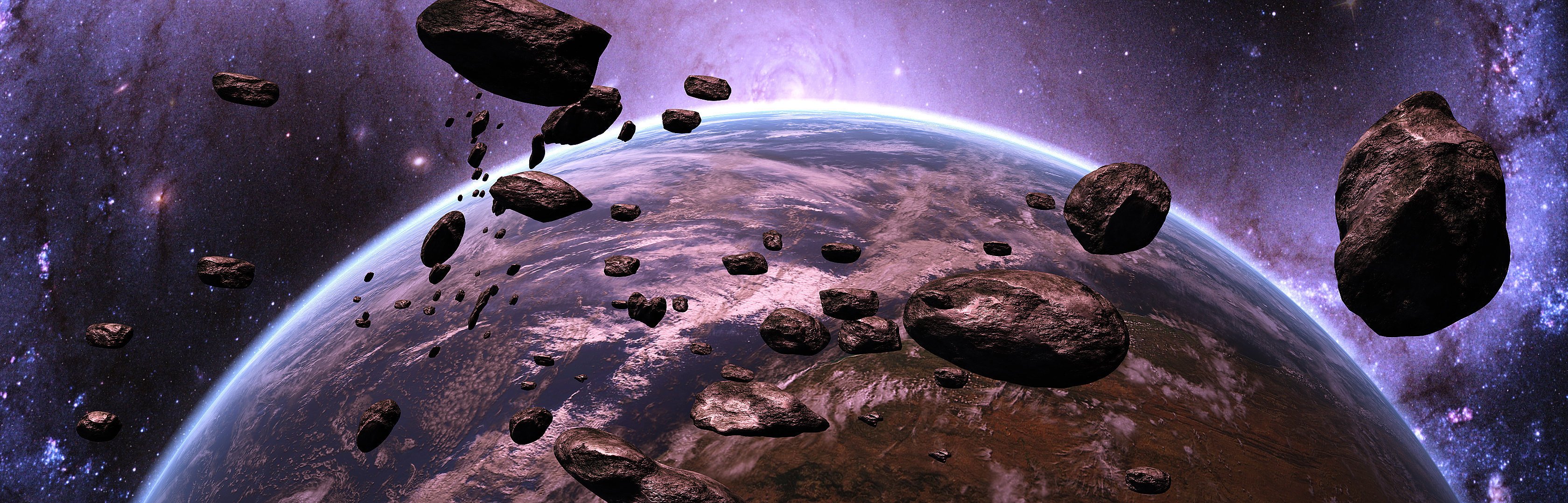 Flying asteroids in space beautiful photo