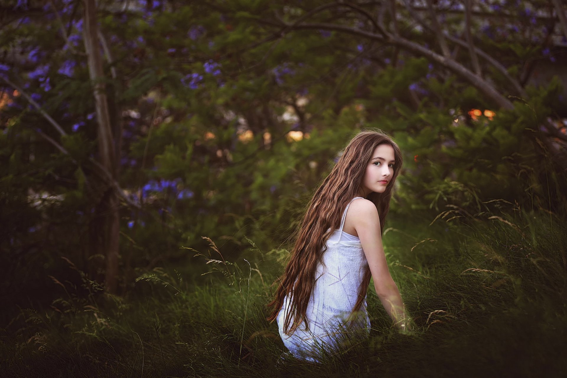 girl teenager long hair view nature