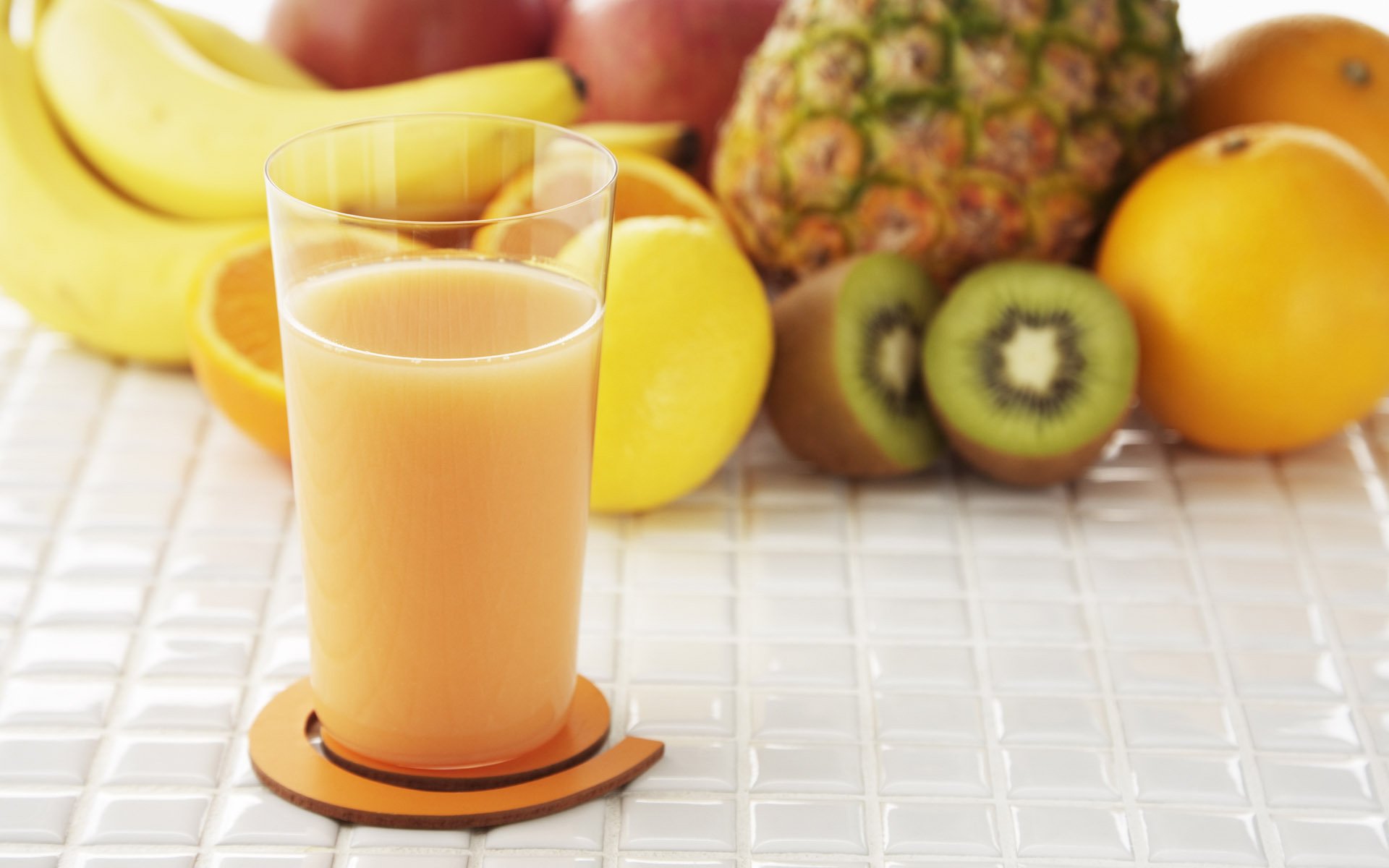 food fruits pineapple kiwi orange banana apple juice natural glass