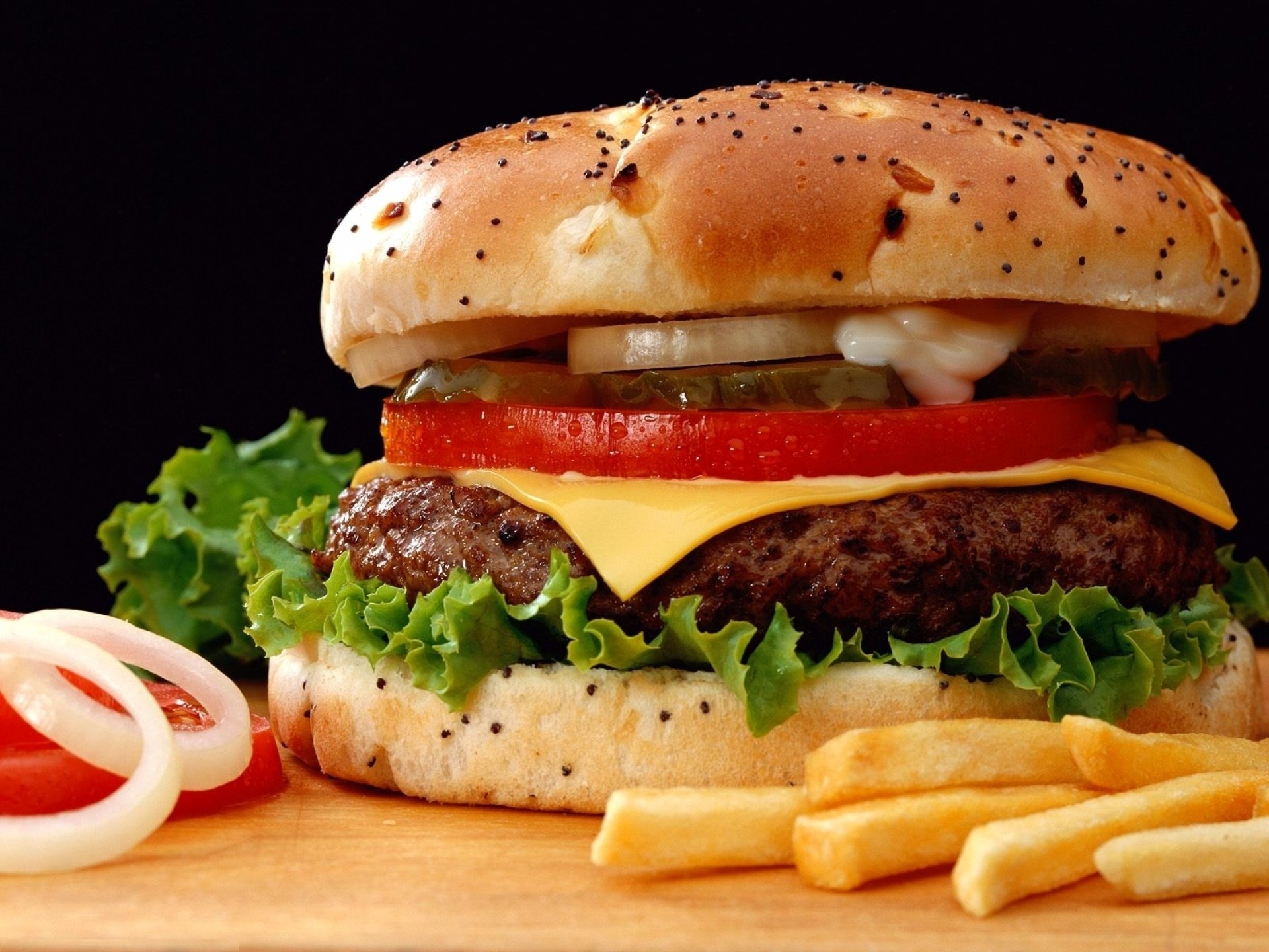 big mac hamburger the sandwich burger roll patty cheese torment tomato cucumber slices french fries food