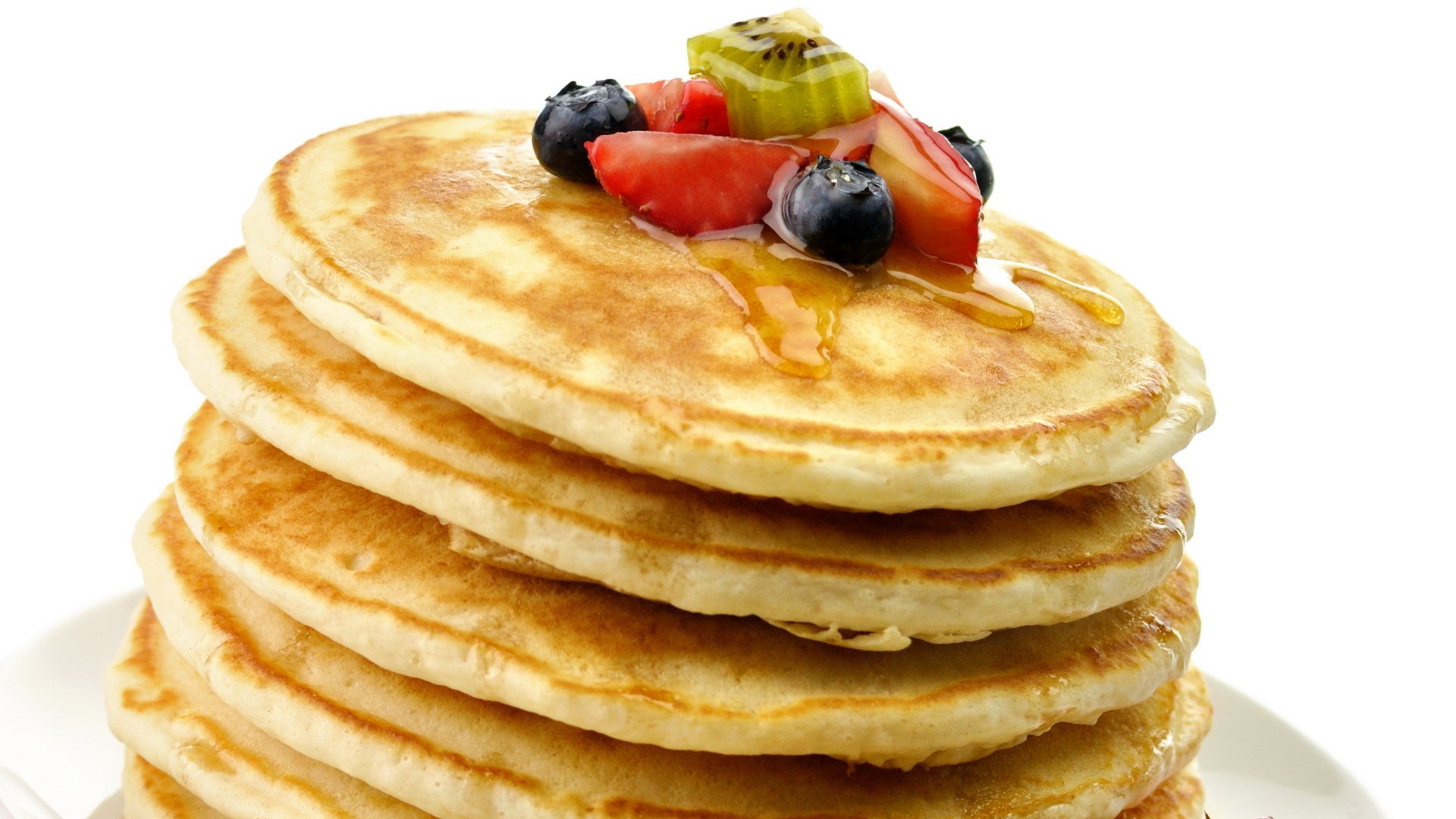 food dessert sweet pancakes fruits berries kiwi strawberry small pancakes honey 1920x1080