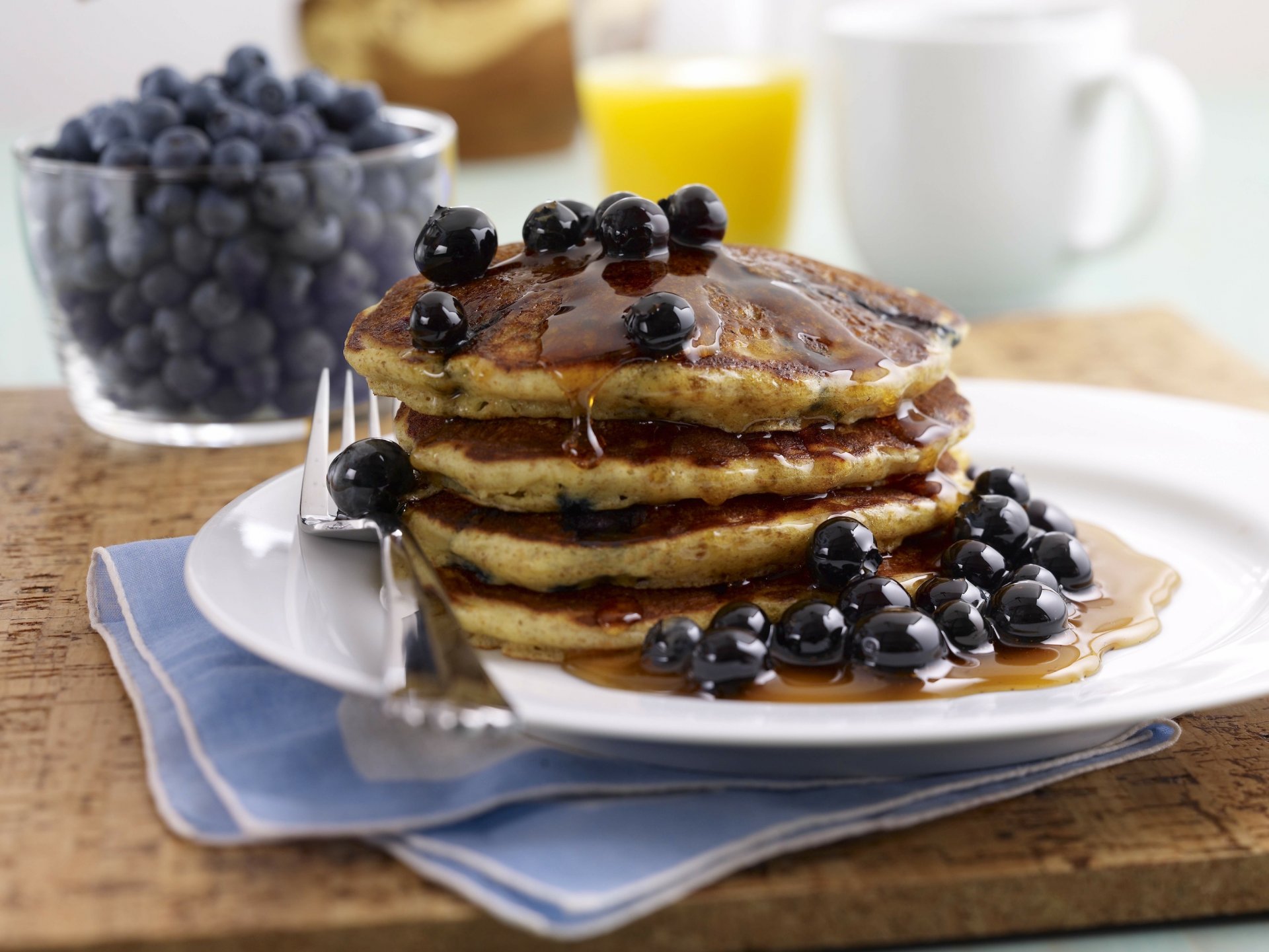 pancakes honey blueberries berries
