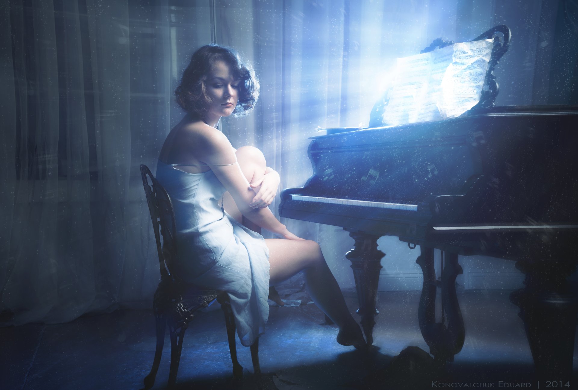 girl piano music notes glow konovalchuk eduard konovalchuk edward