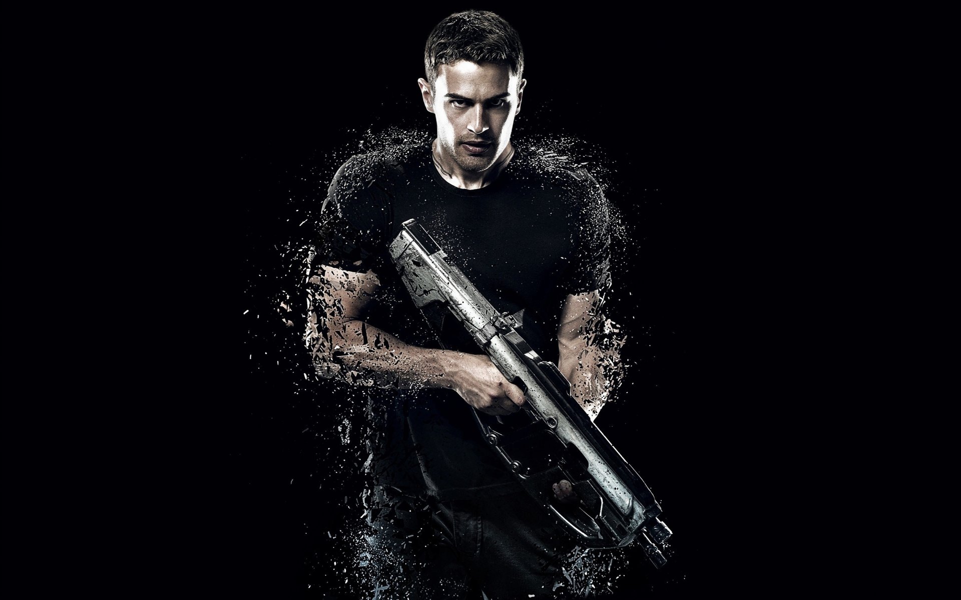 the divergent series insurgent theo james four divergent 2 actor weapon gun pose film cinema movie shotgun soldier warrior muscular strong 2015
