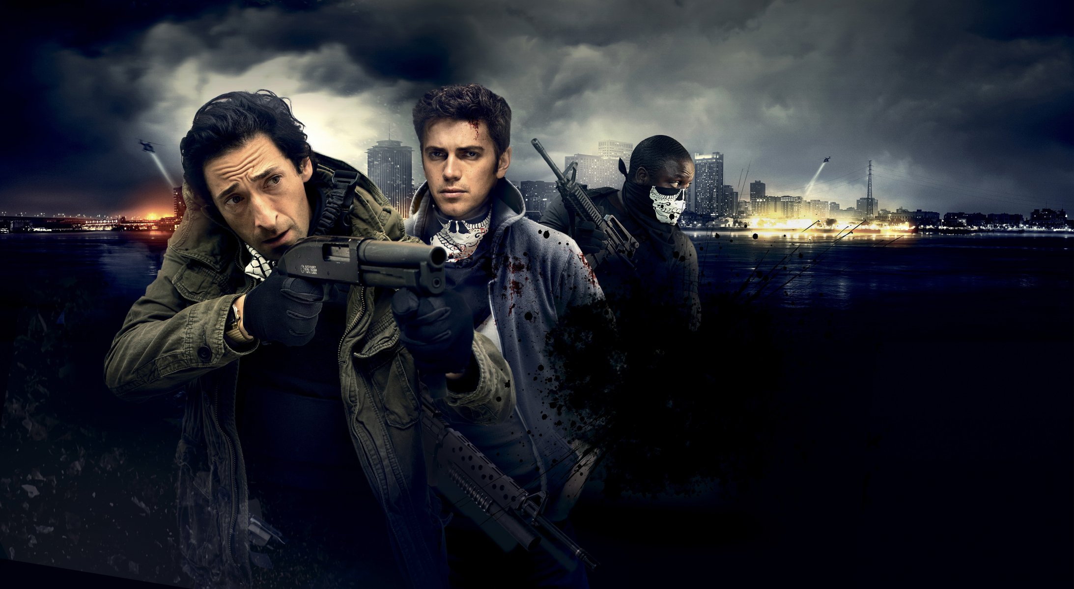 robbery -american american heist hayden christensen james adrien brody frankie akon sugar poster night river town lights helicopters dressings weapon shotgun machines blood