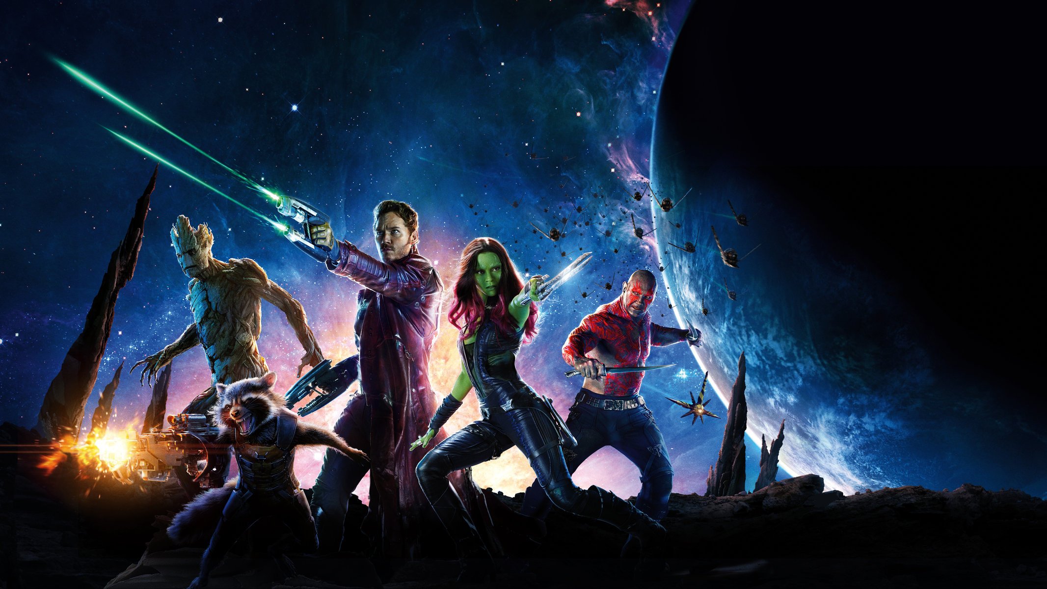 guardians of the galaxy comics fiction gamora groot star lord rocket drax chris pratt peter quill zoe saldana dave batista dave bautista space star planet weapon