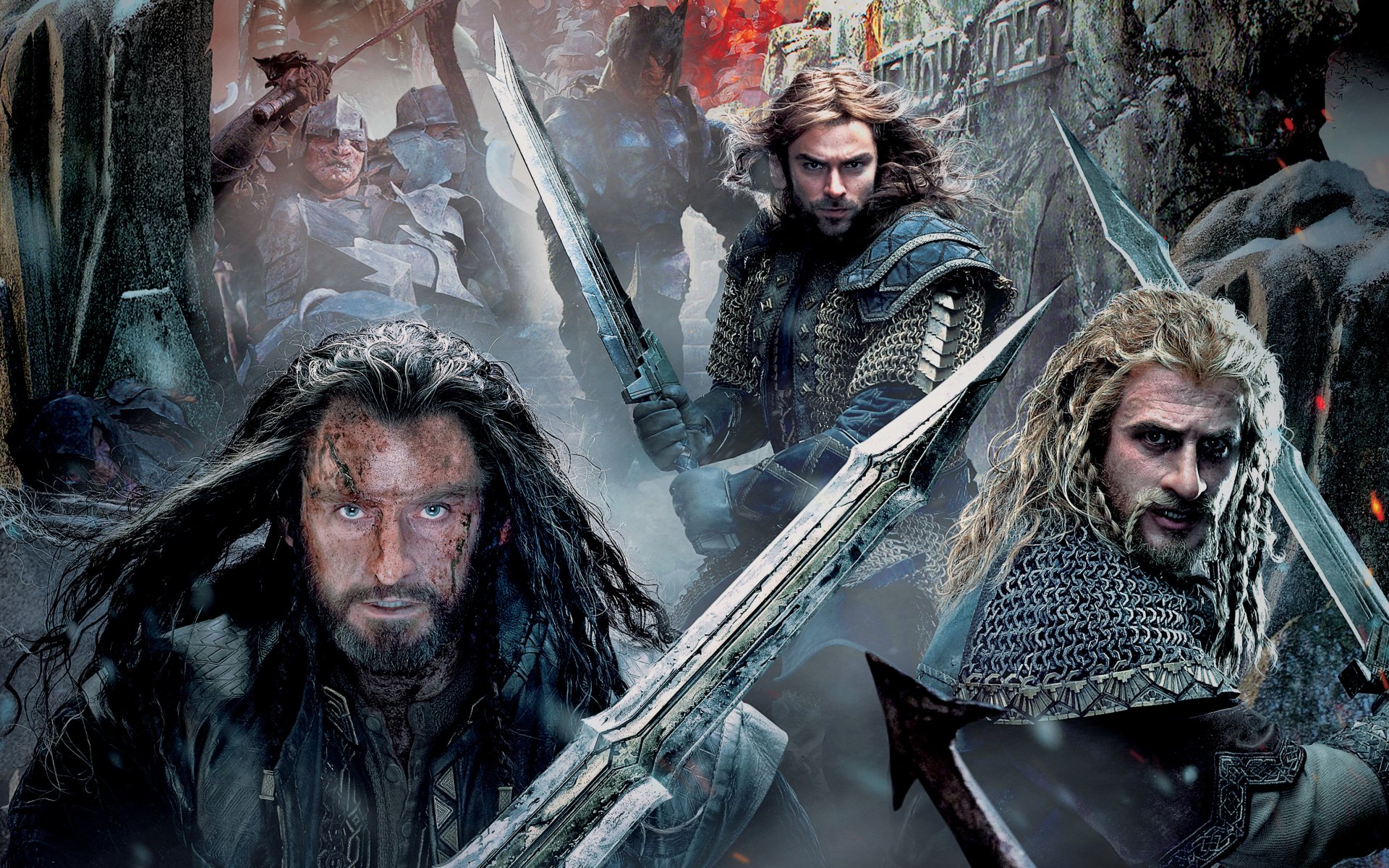 the hobbit: the battle of the five armies fantasy poster gnomes orcs sword mail thorin richard armitage kili aidan turner fili dean o'gorman