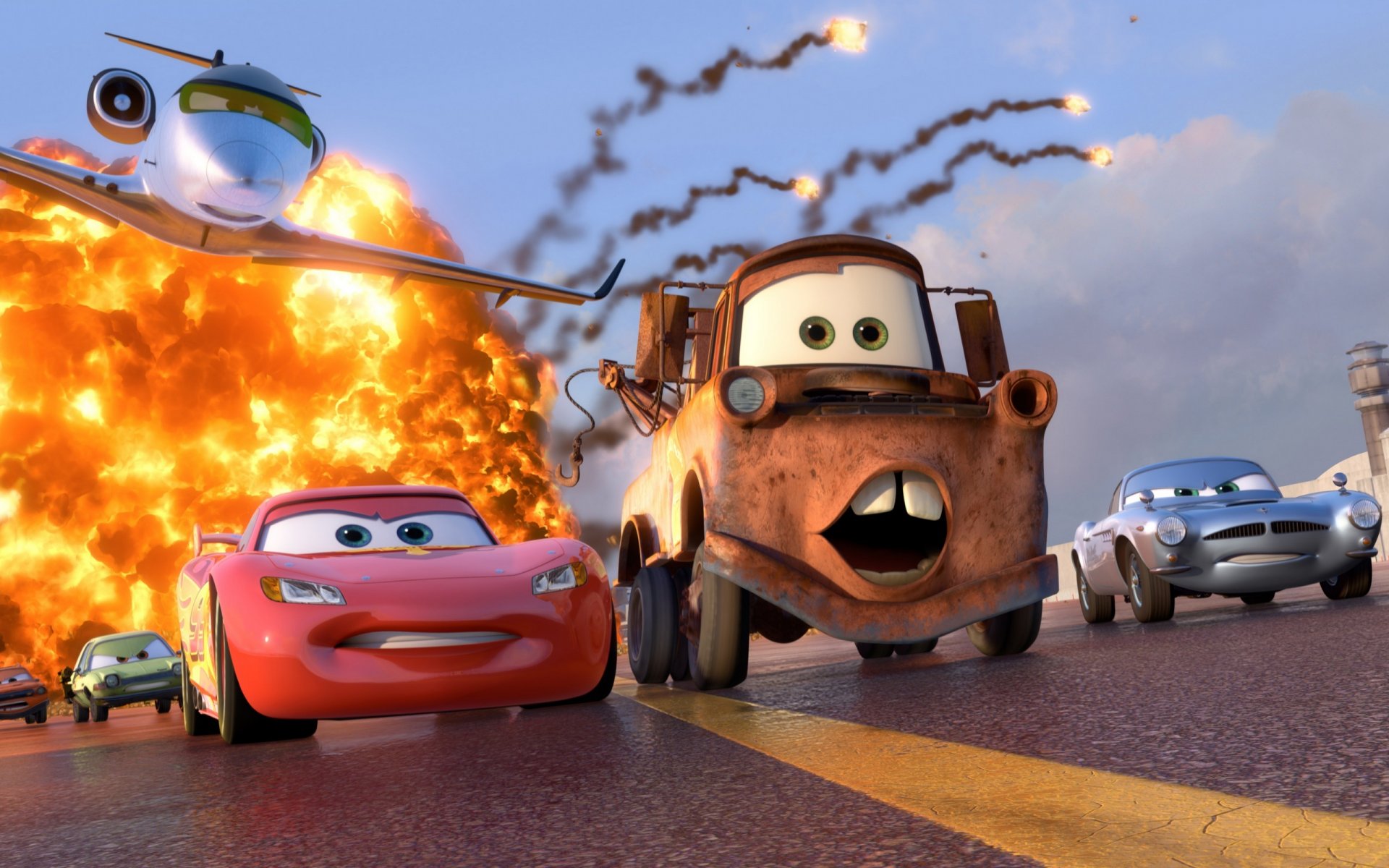 cars 2 tokio drift walt disney pixar animated film racing sport owen wilson lightning mcqueen mater finn mcmissile spy agent world grand prix tokyo drift cartoon sports race machinery plane explosion