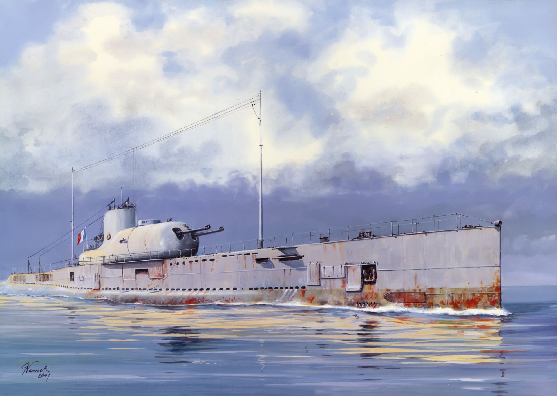 art water syurkuf surcouf a famous french diesel underwater boat submarine the second world war picture