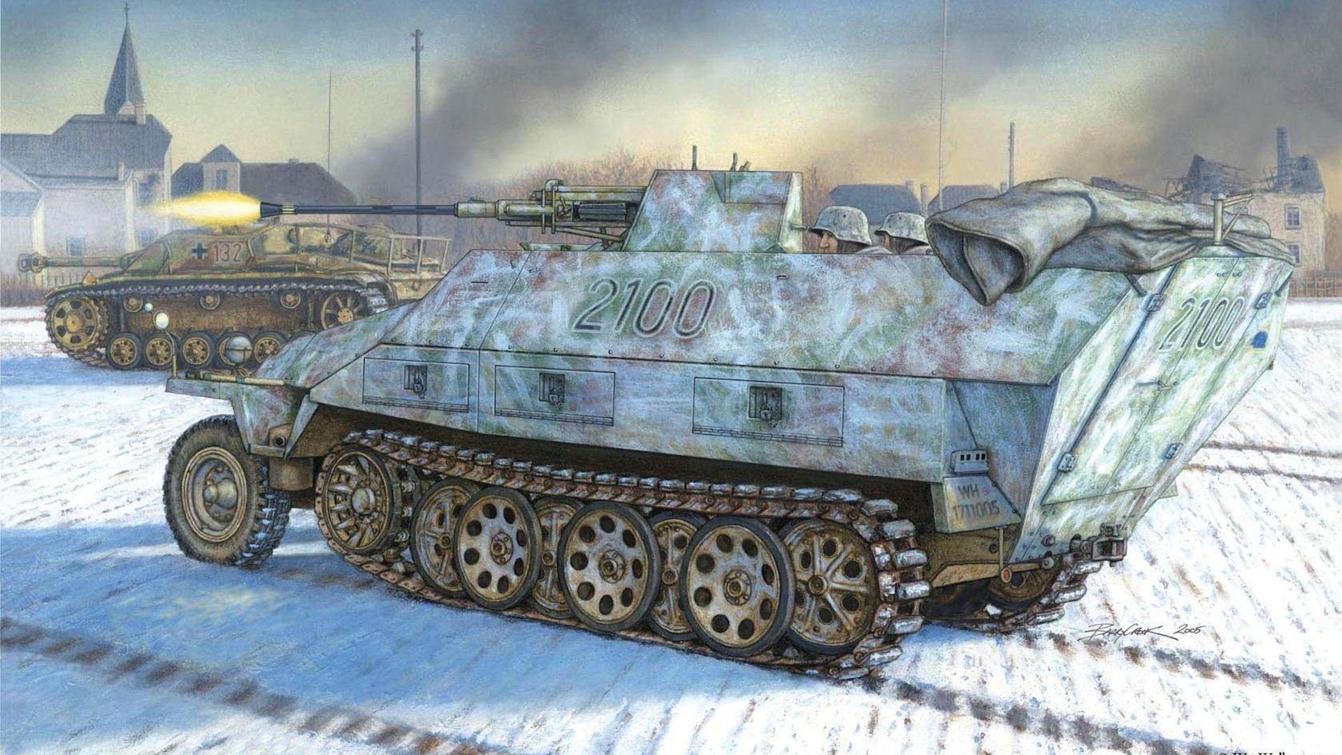 sd kfz 25117 ausf d flak 38 self-propelled anti-aircraft gun half-track armored personnel carrier sonderkraftfahrzeug stug iii sturmgeschütz war fight winter picture