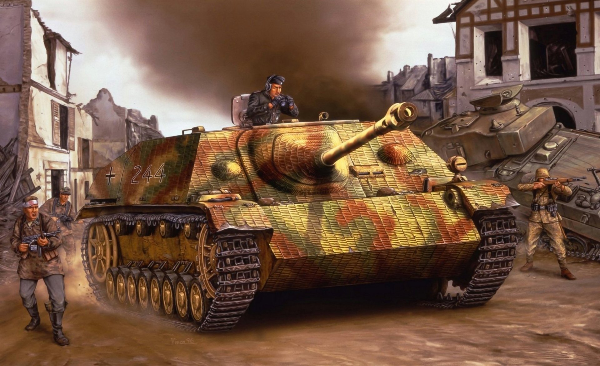 art jagdpanzer iv jagdpz iv average to mass german self-propelled artillery installation acs class fighters tanks times second world war town street men shot down american tank