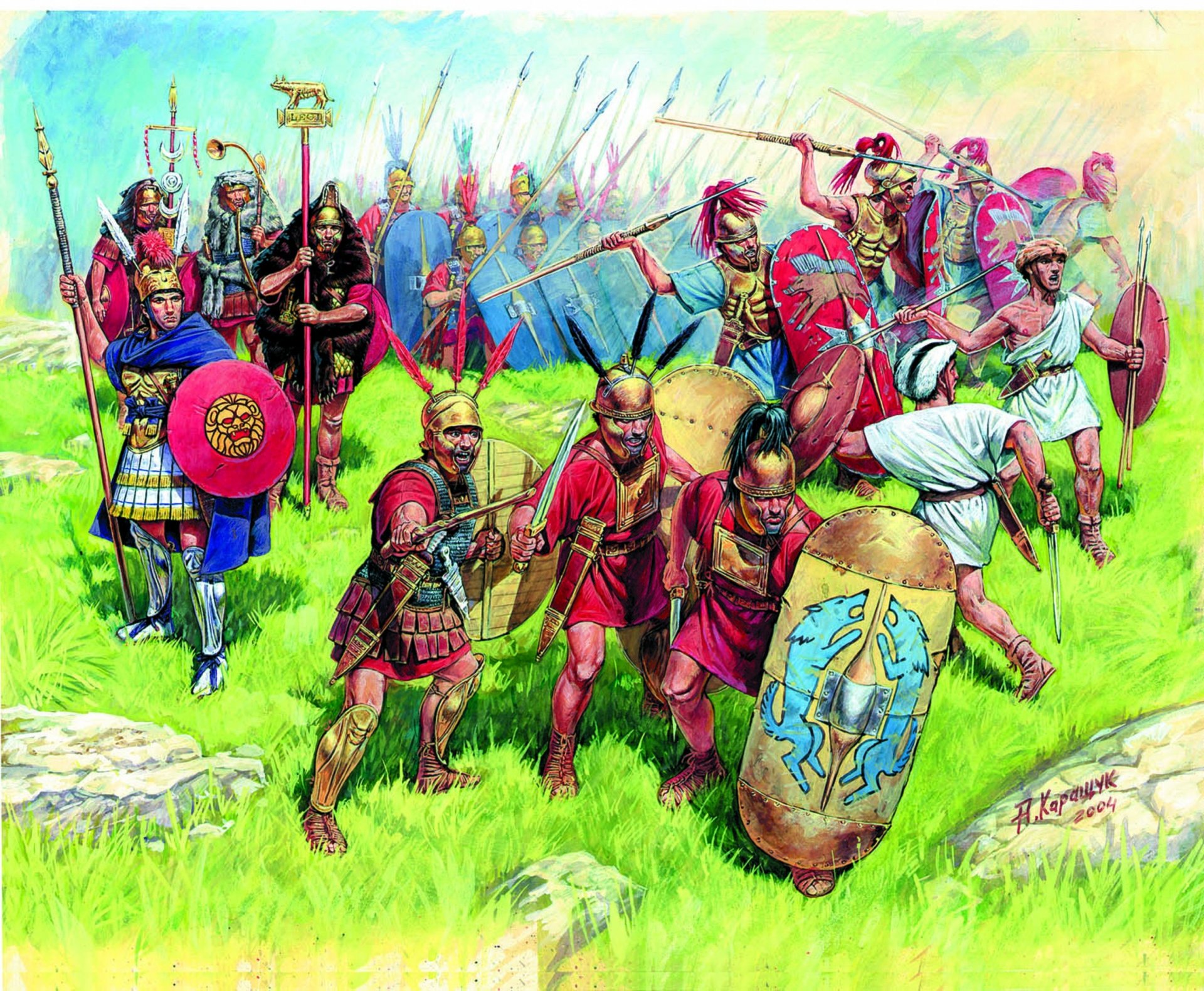 art infantry roman of the country iii - i centuries . bc velites hastati principles triarii centurion decals armour darts swords spear boards land grass stones picture a.karaschuk