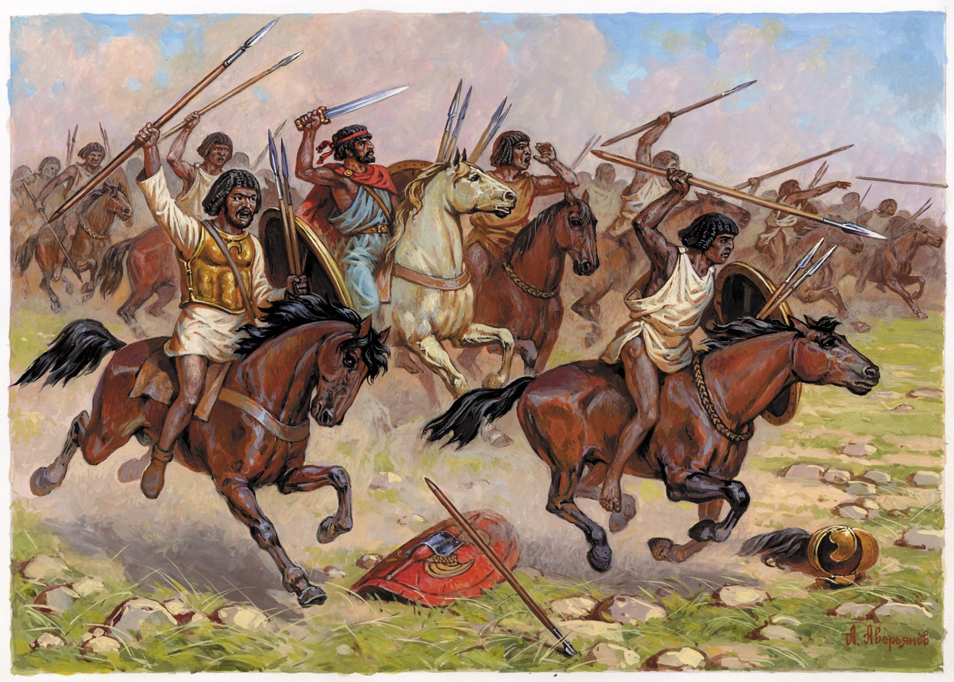 art picture second punic war battle at zama africa october 19 202 bc. e . numidian horse hannibal swords darts large panels .