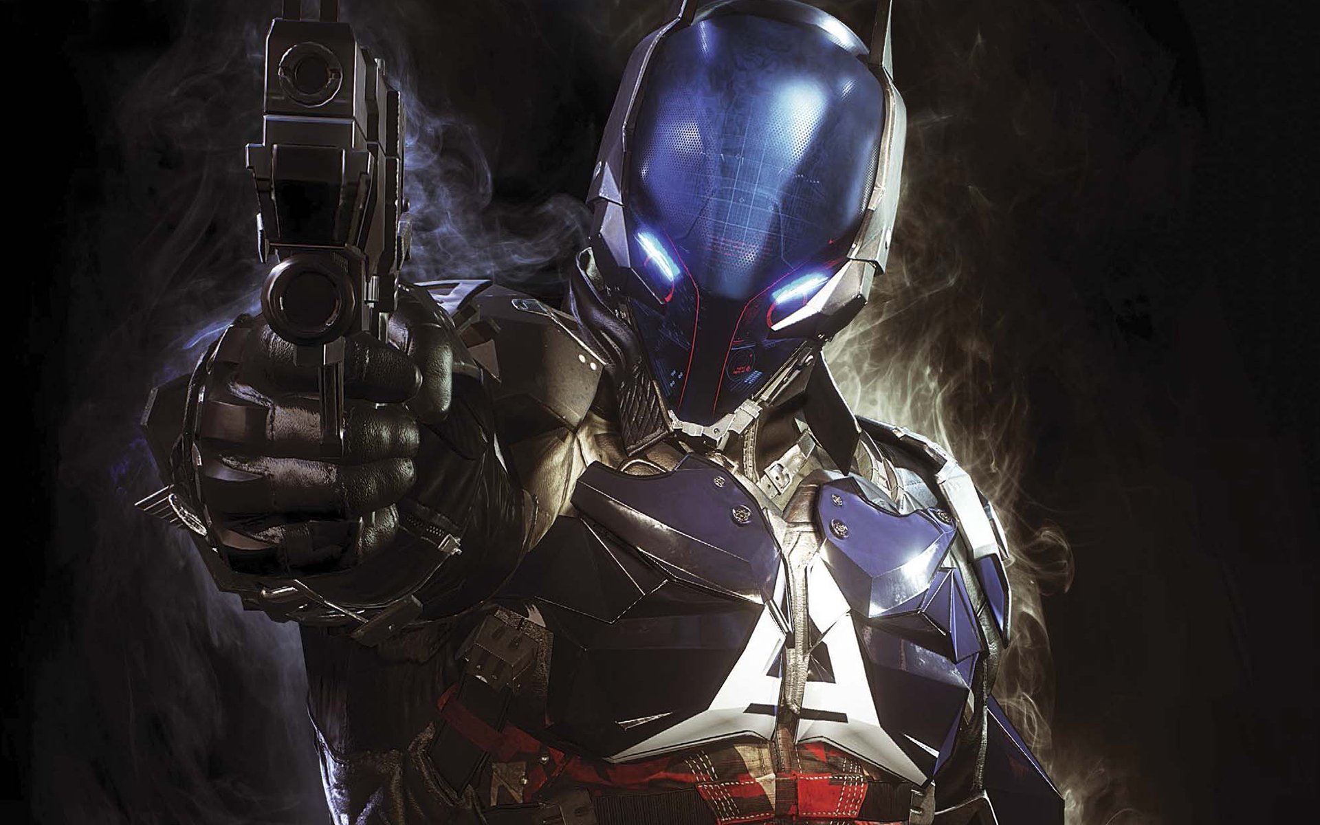 batman: arkham knight arkham knight armour hologram weapon gun the barrel rocksteady studios warner bros