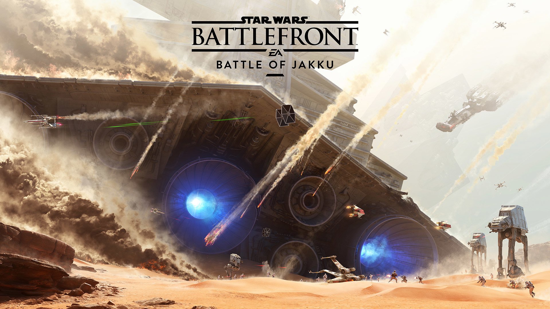 star wars: battlefront battle of jakku dlc electronic arts ea dice fight rays desert sky ship smoke explosion