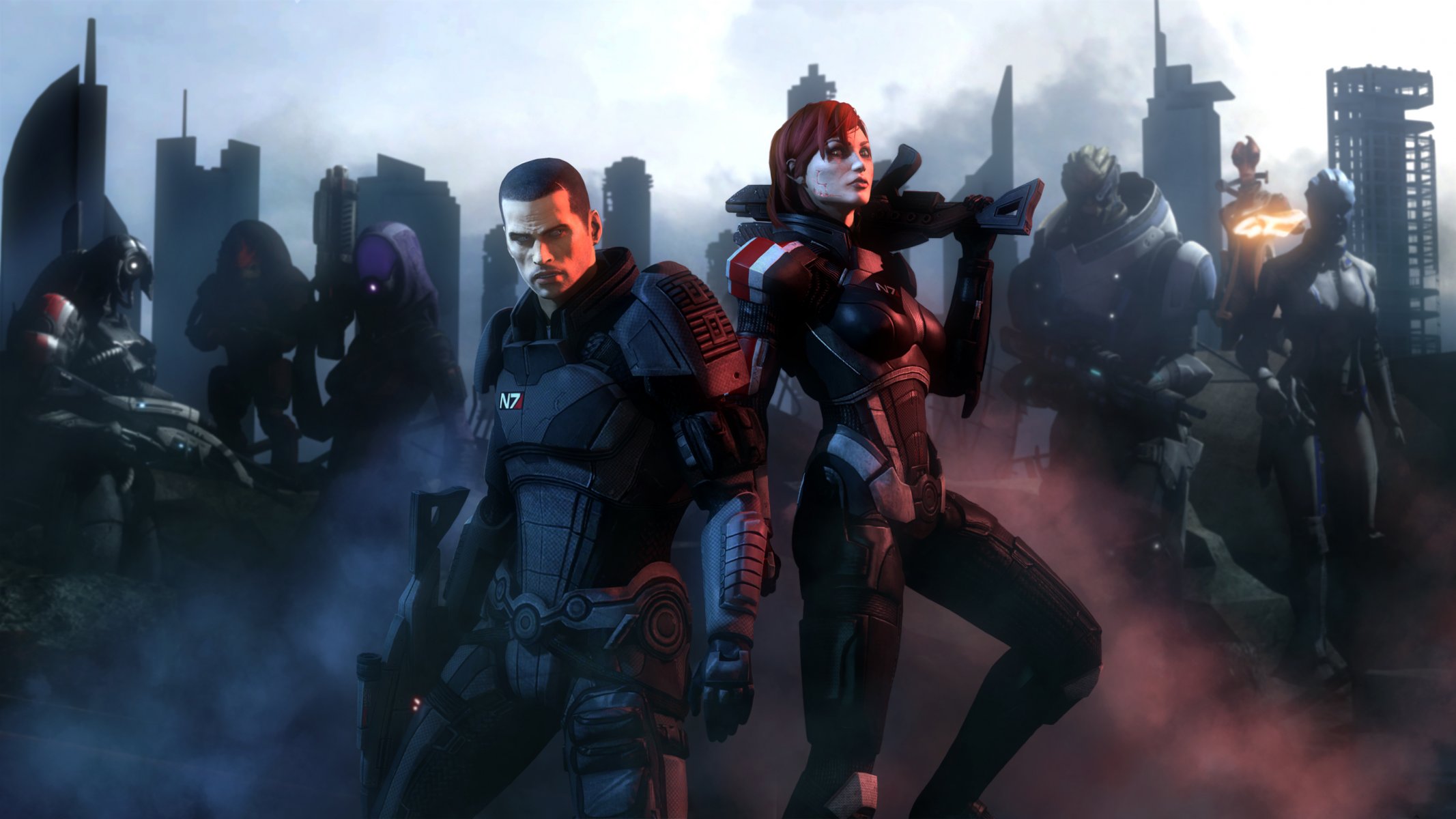mass effect shepard garrus vakarian liara t'soni asari geth legion armour red town destruction ruins tali'zorah tali'zorah nar rayya quarian turian urdnot wrex krogan mercenary bounty hunter salarian