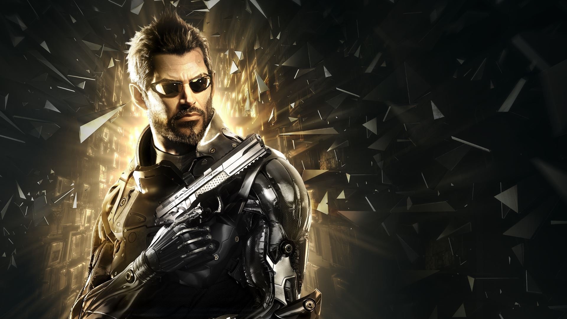 deus ex: mankind divided adam jensen cyborg weapon deus ex cyberpunk sunglasses beard industrial complex pieces