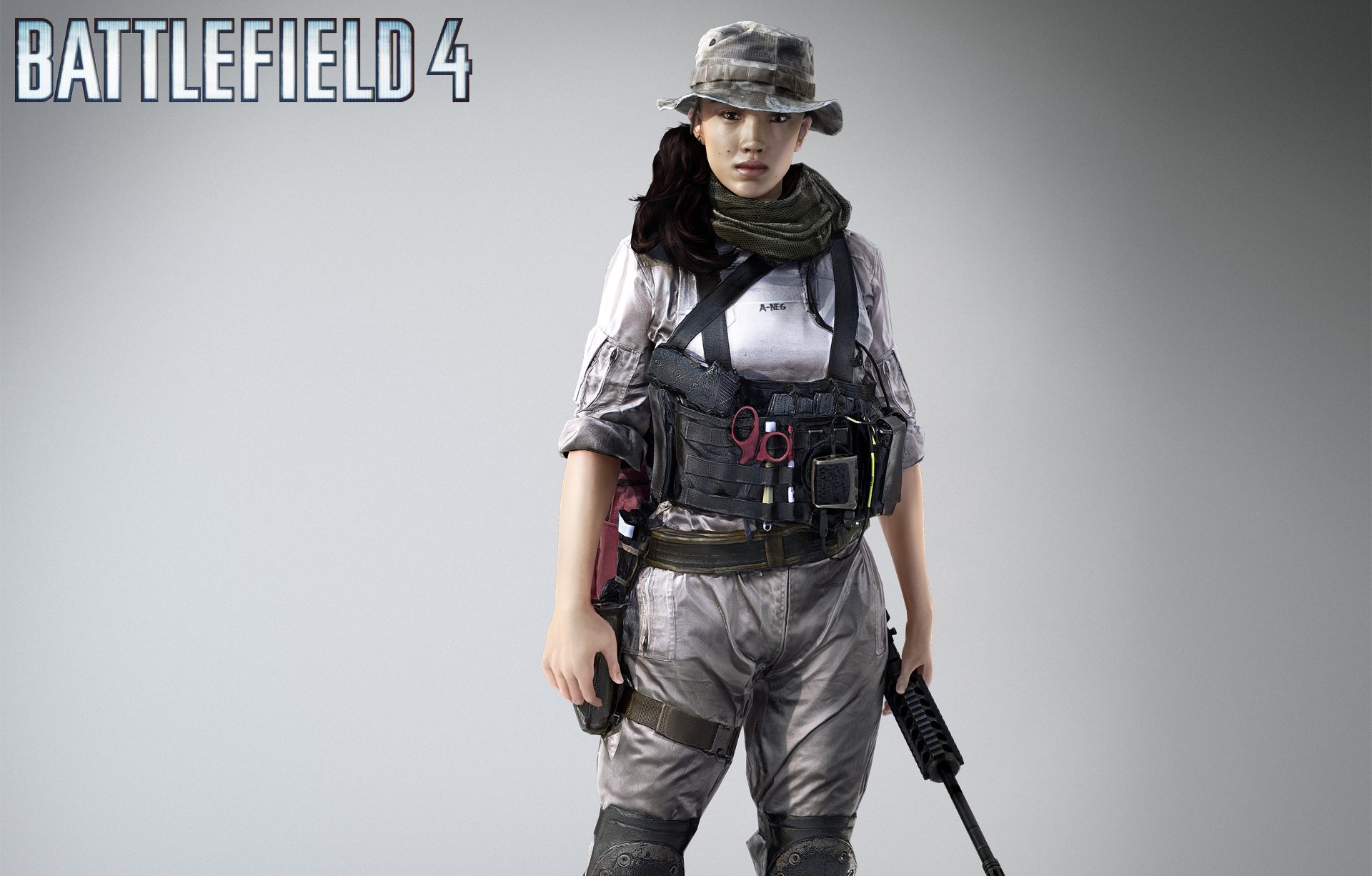 battlefield 4 men fighter girl hannah hanna weapon gun rifle view scissors body armor scarf hat panama the mole logo ea digital illusions ce electronic arts