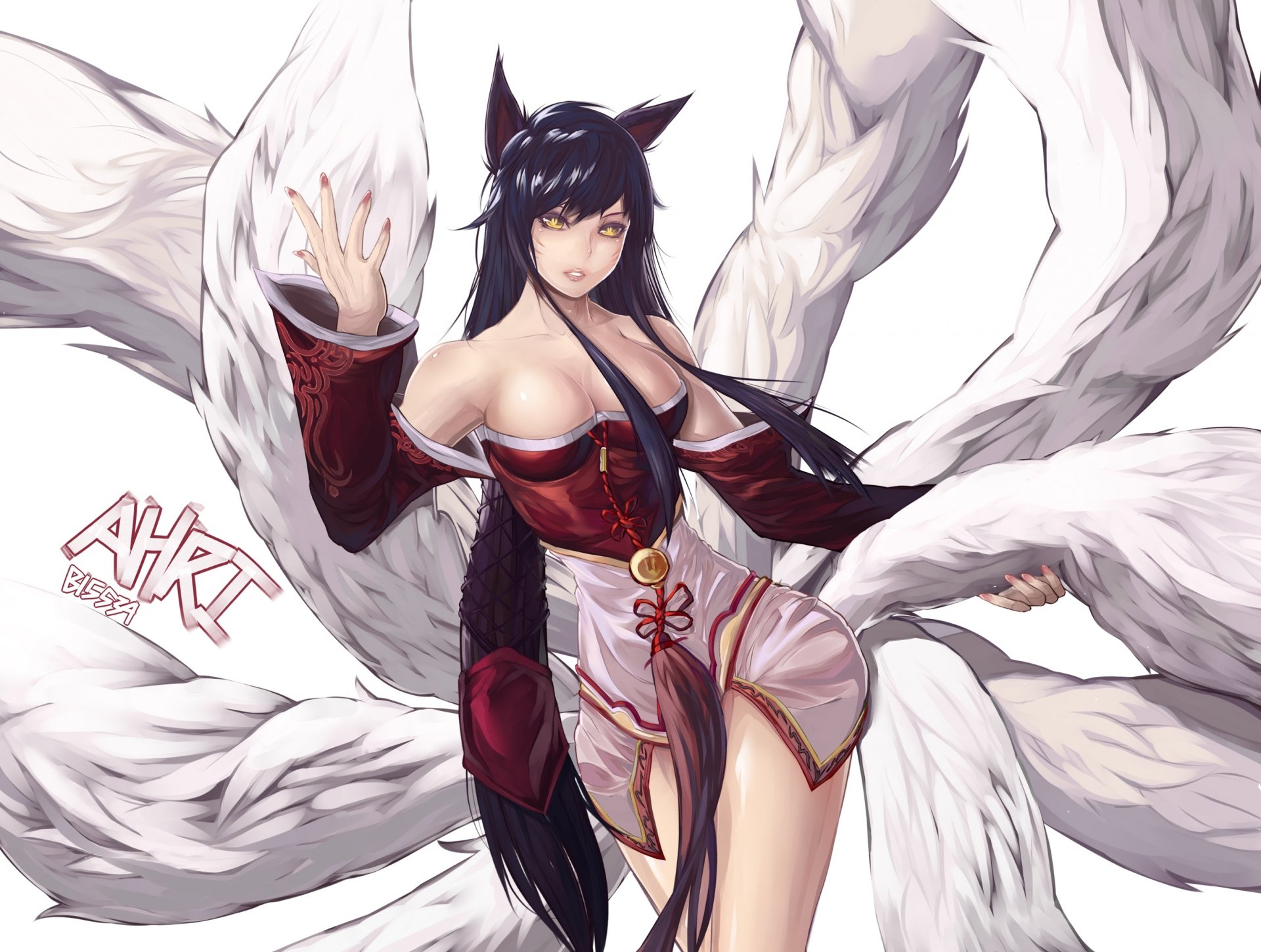 art bryan song girl ahri view gesture fox tails ears league of legends