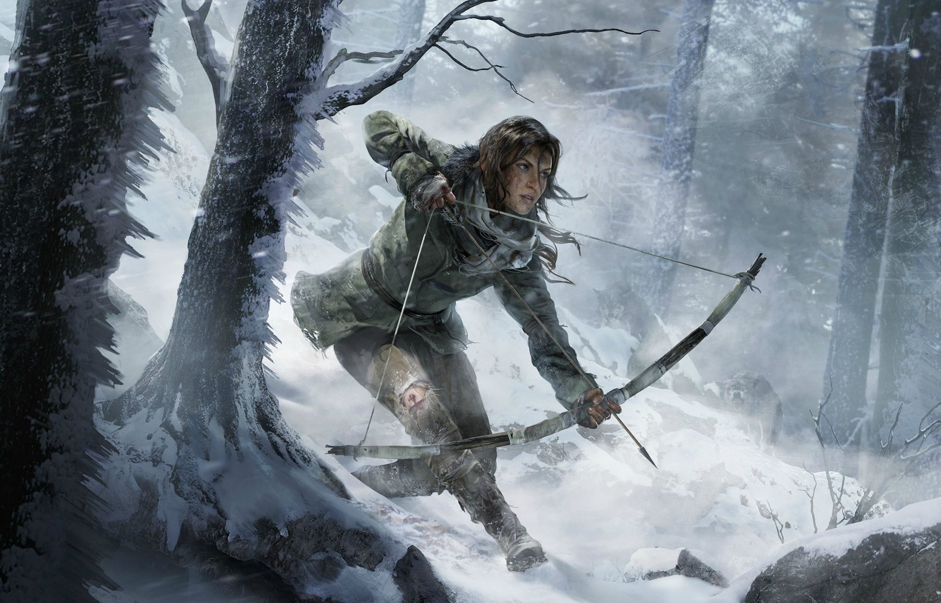 rise of the: tomb raider lara croft tomb raider art girl arrow torment winter snow tree lara croft