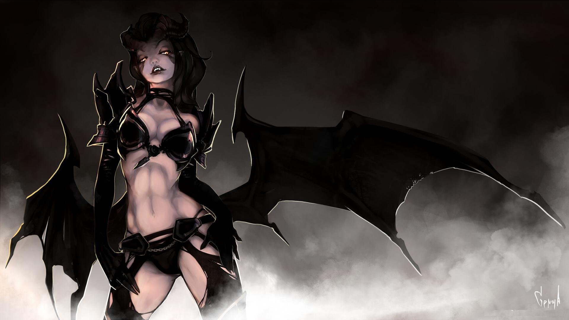 queen of pain dota 2 art demon view horn wings succubus