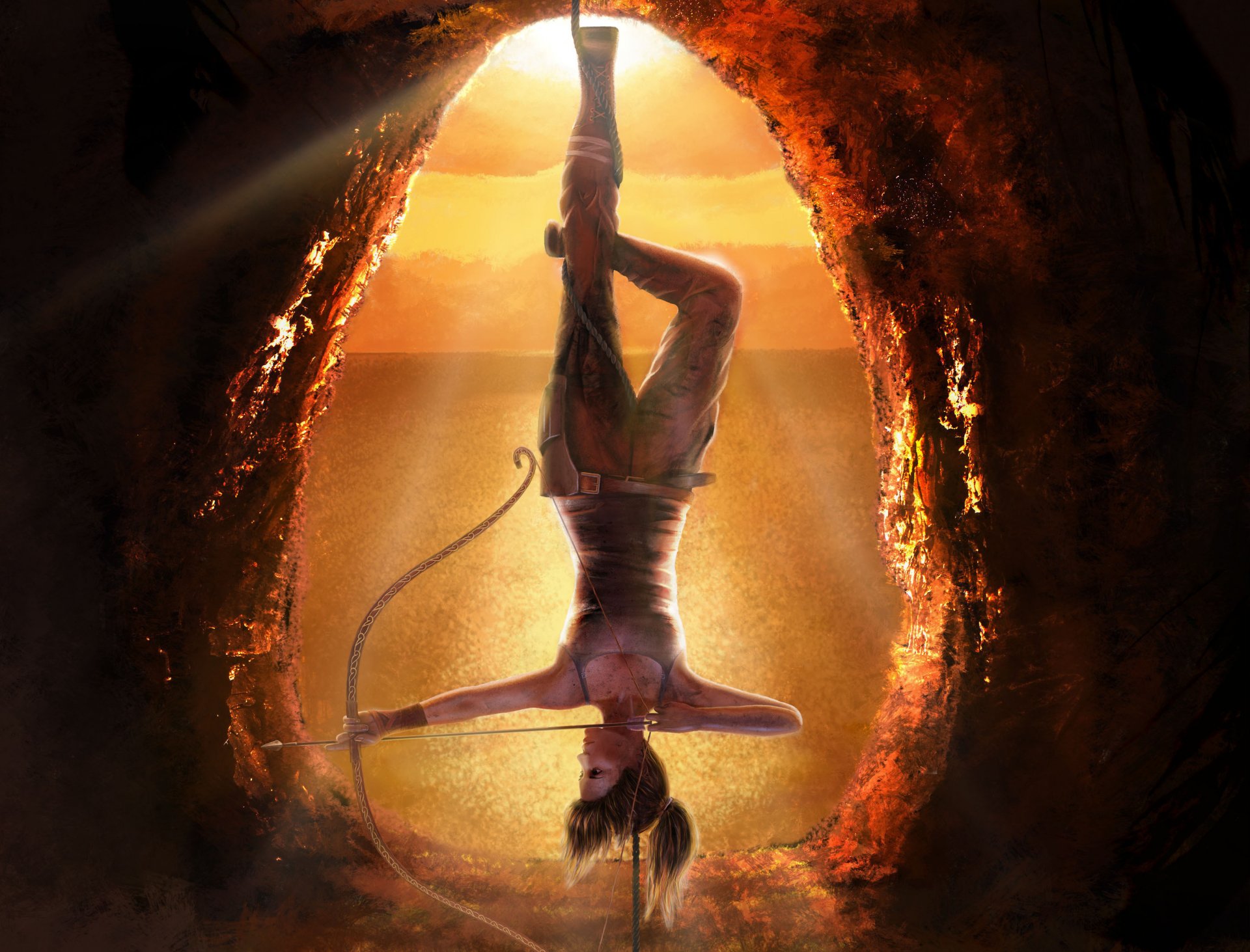 lara croft tomb raider art . game lara croft tomb raider torment girl hanging upside down rope