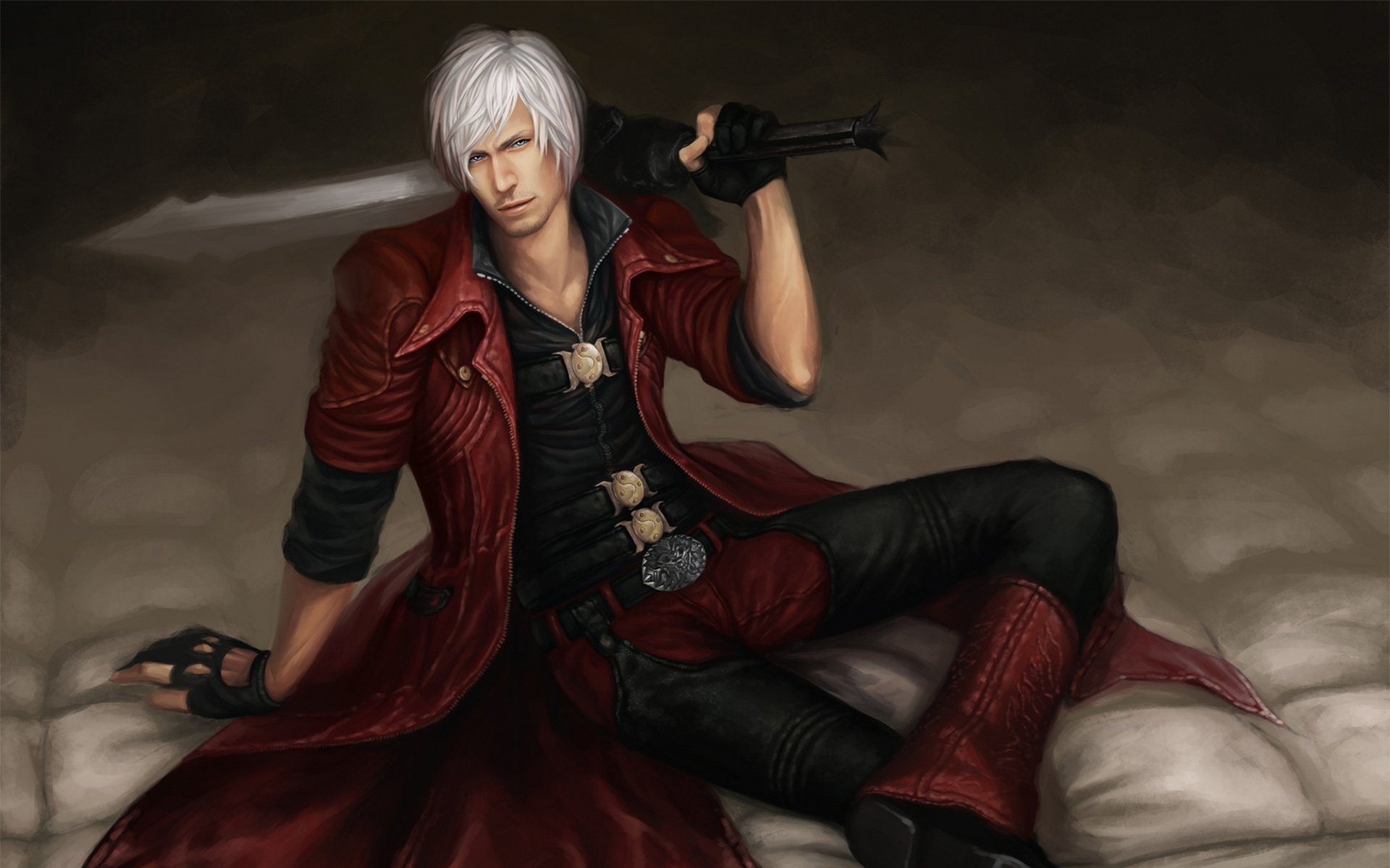 devil may cry 4 dmc 4 game wallpapers dante saike fanart demon hunter half-demon sword rebellion ebony & ivory poludemon hunter guns red cape