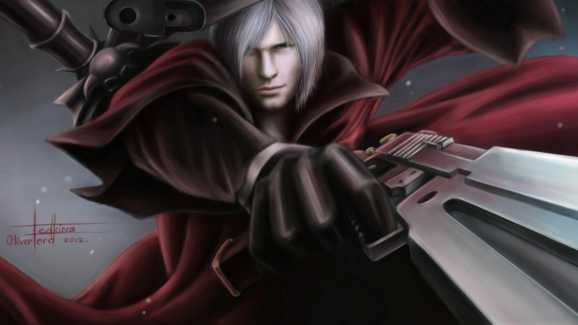 devil may cry dmc game wallpapers dante oliverford fanart half-demon rebellion ebony & ivory poludemon red cape sword guns