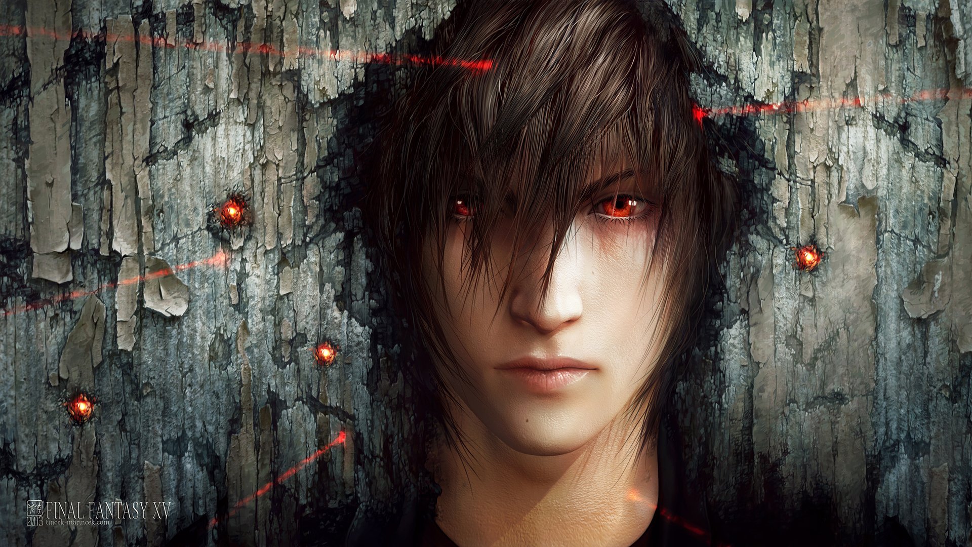 art tincek-marincek final fantasy xv noctis lucis caelum guy sight laser face red eyes