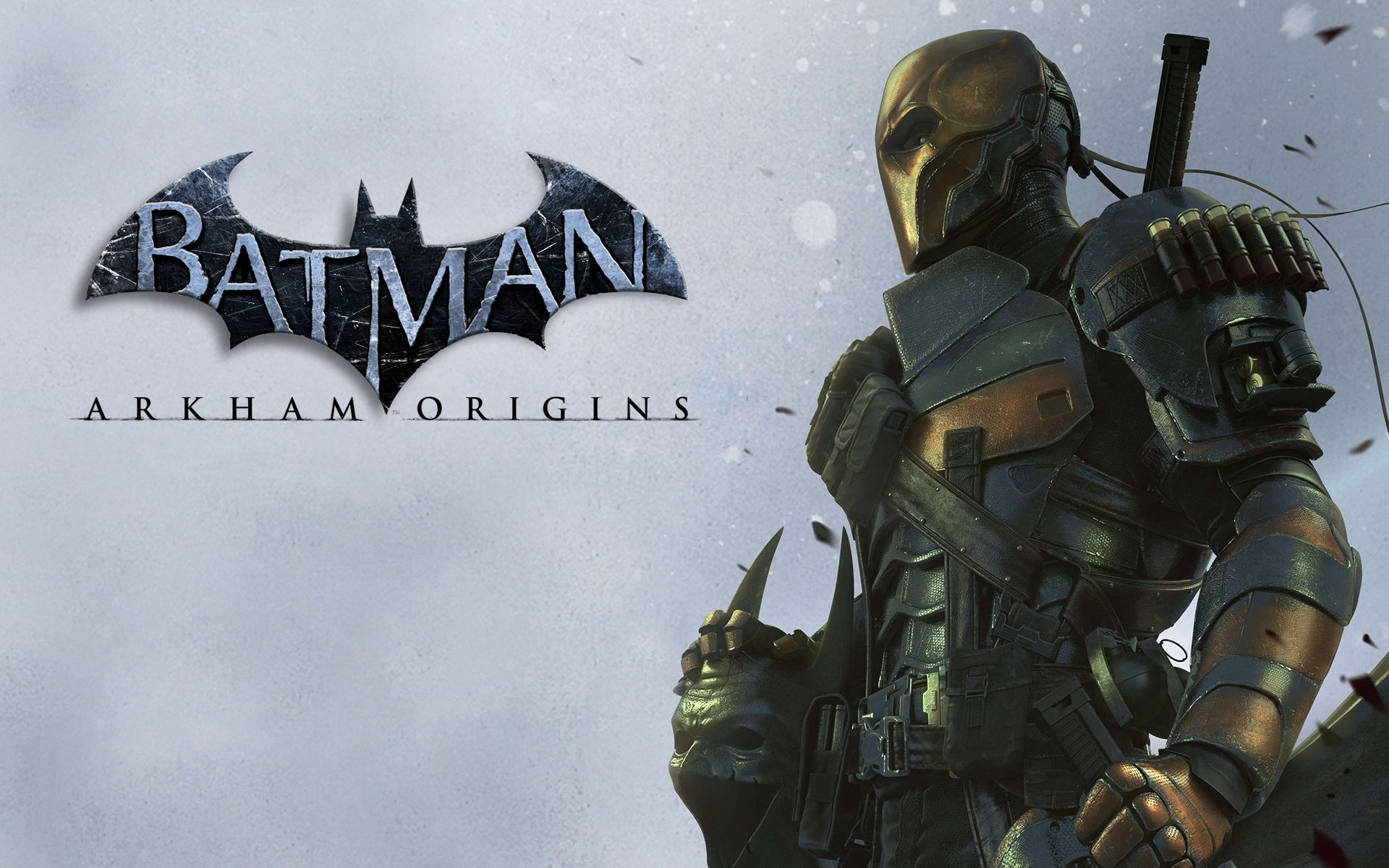 batman: arkham origins batman: arkham chronicles deathstroke defstrouk slade wilson terminator supervillain antihero assassin armour mask cartridges sword clip grenade logo wb games montréal warner br