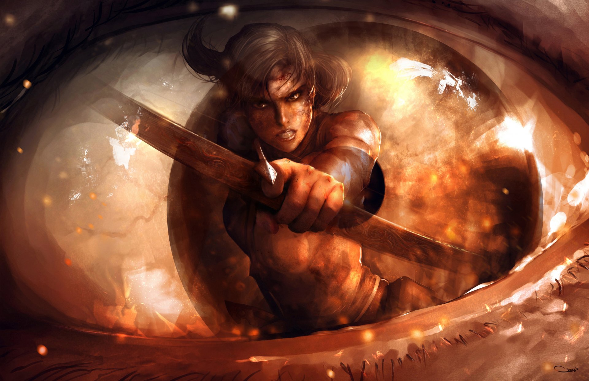 art lara croft tomb raider girl eye reflection victim torment arrow