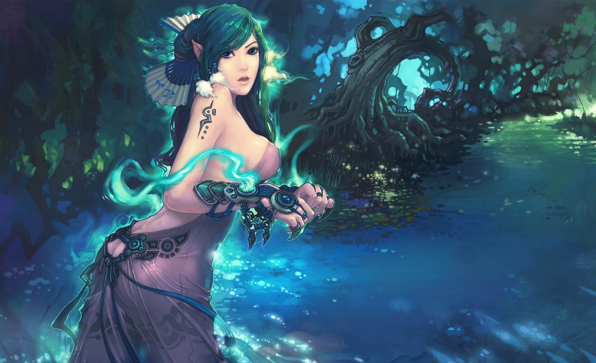 last dynasty girl elf magic forest water river decoration