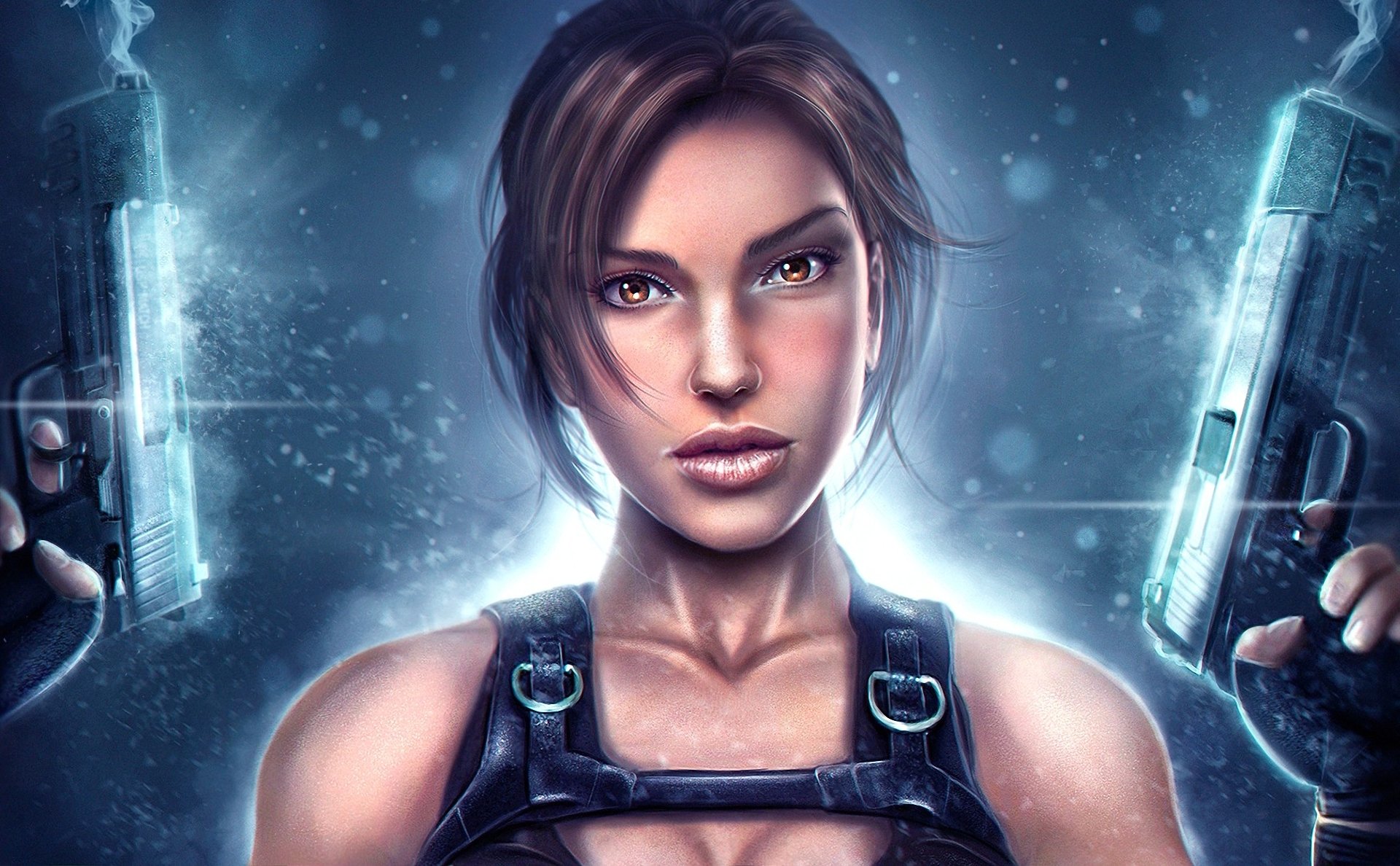 art tomb raider lara croft girl weapon guns