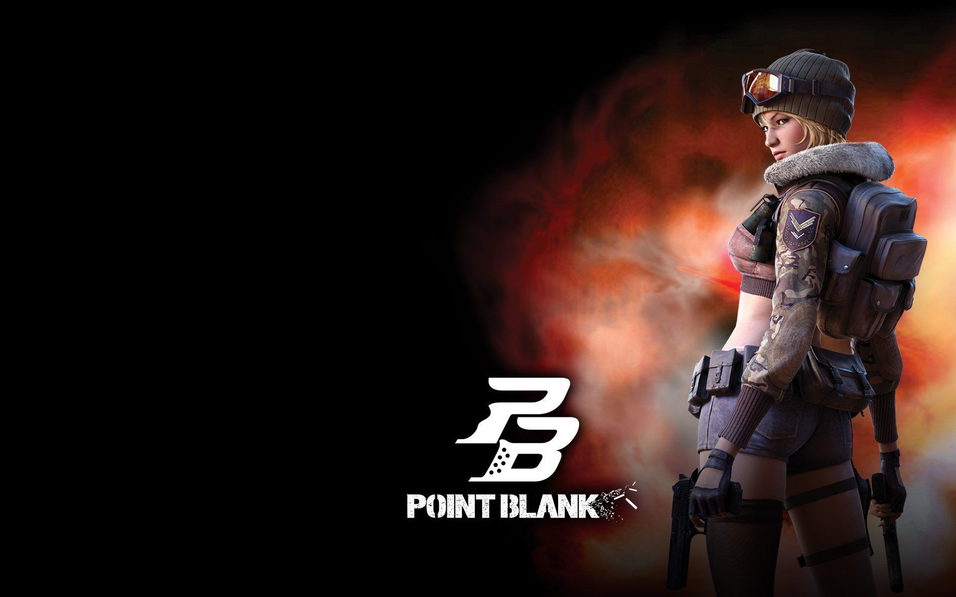 point blank girl gun dark background