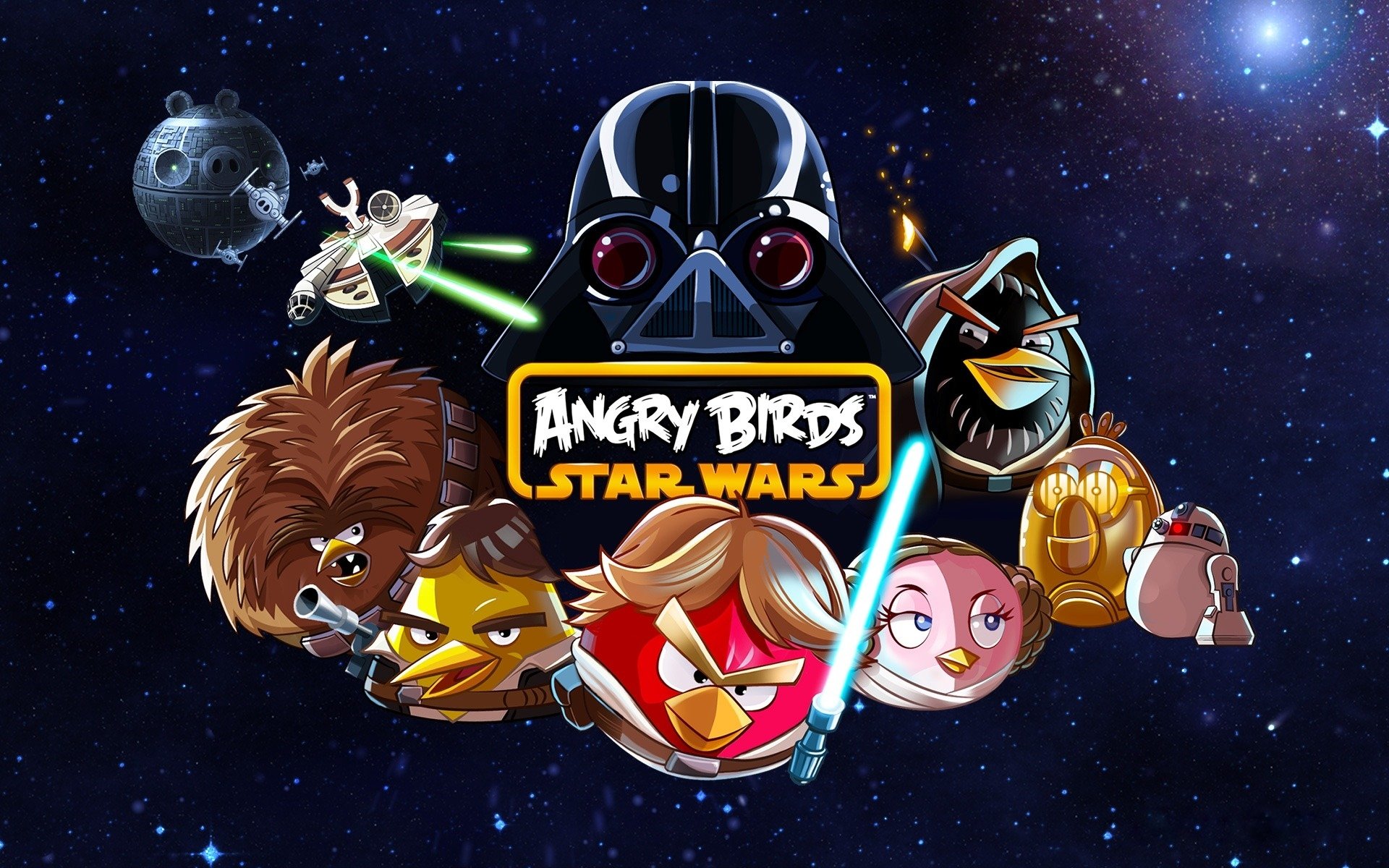 star wars angry birds darth vader luke skywalker obi- wan kenobi han solo chewbacca droids death star the millennium falcon