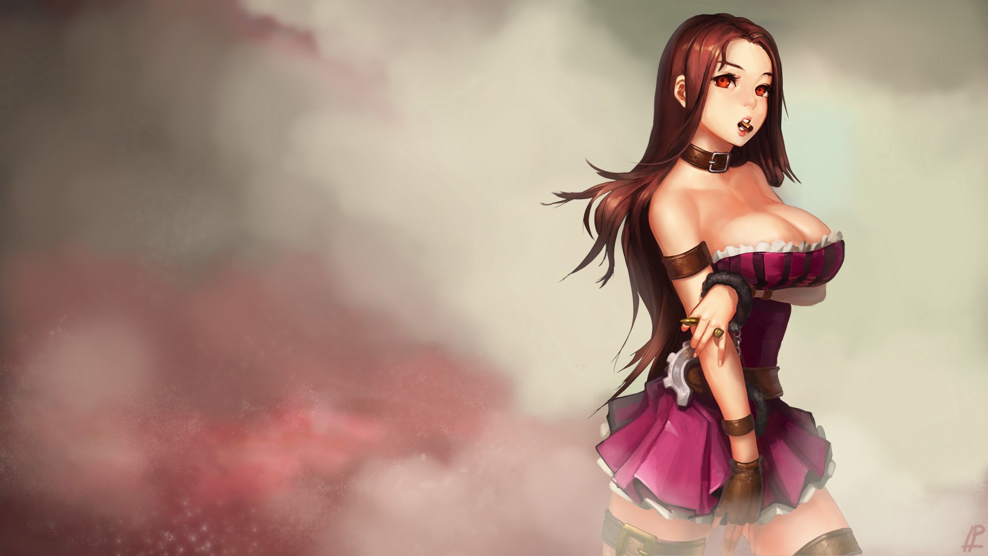 art instant-ip league of legends caitlyn girl breasts smoke