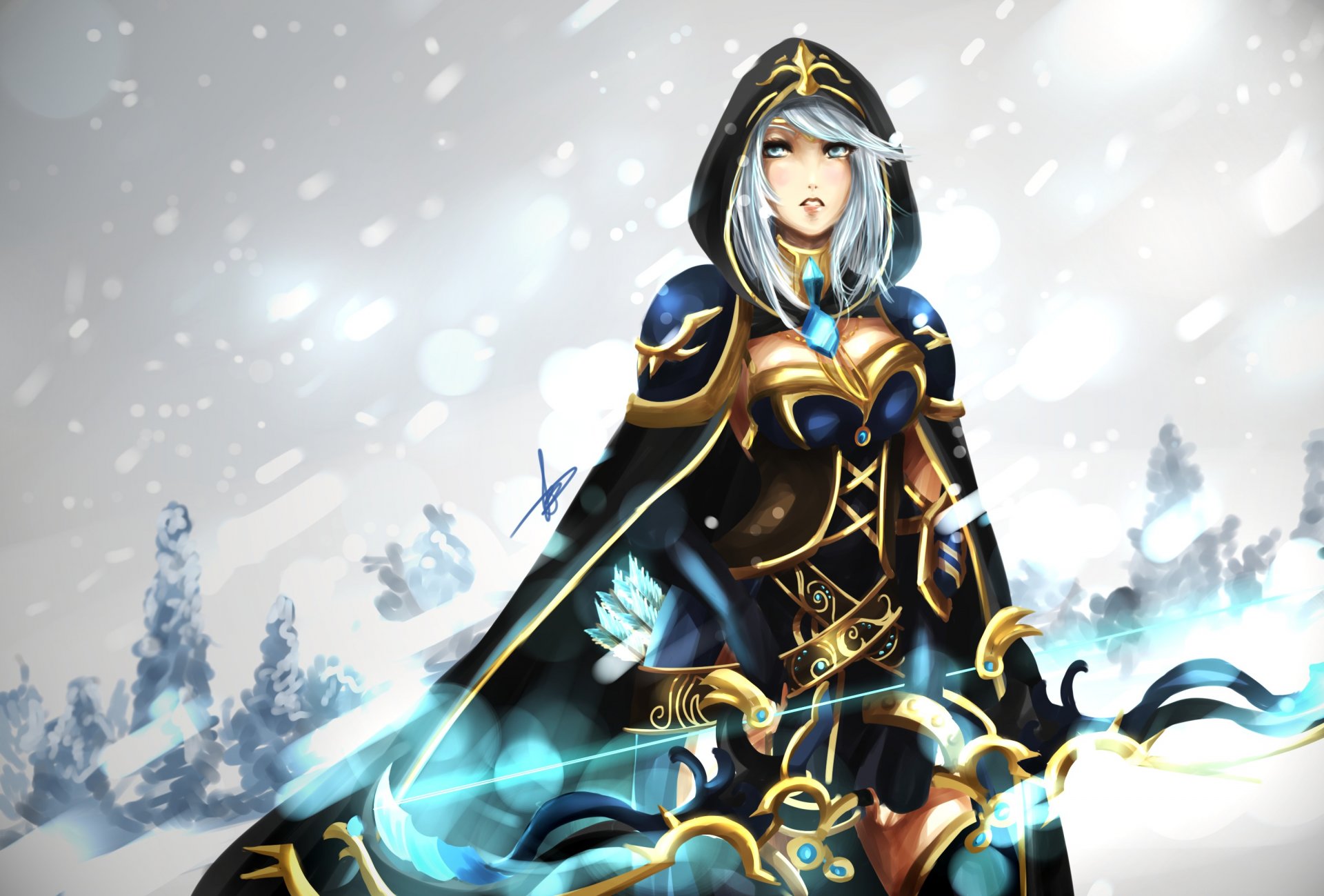 ashe league of legends girl torment boom snow winter hood