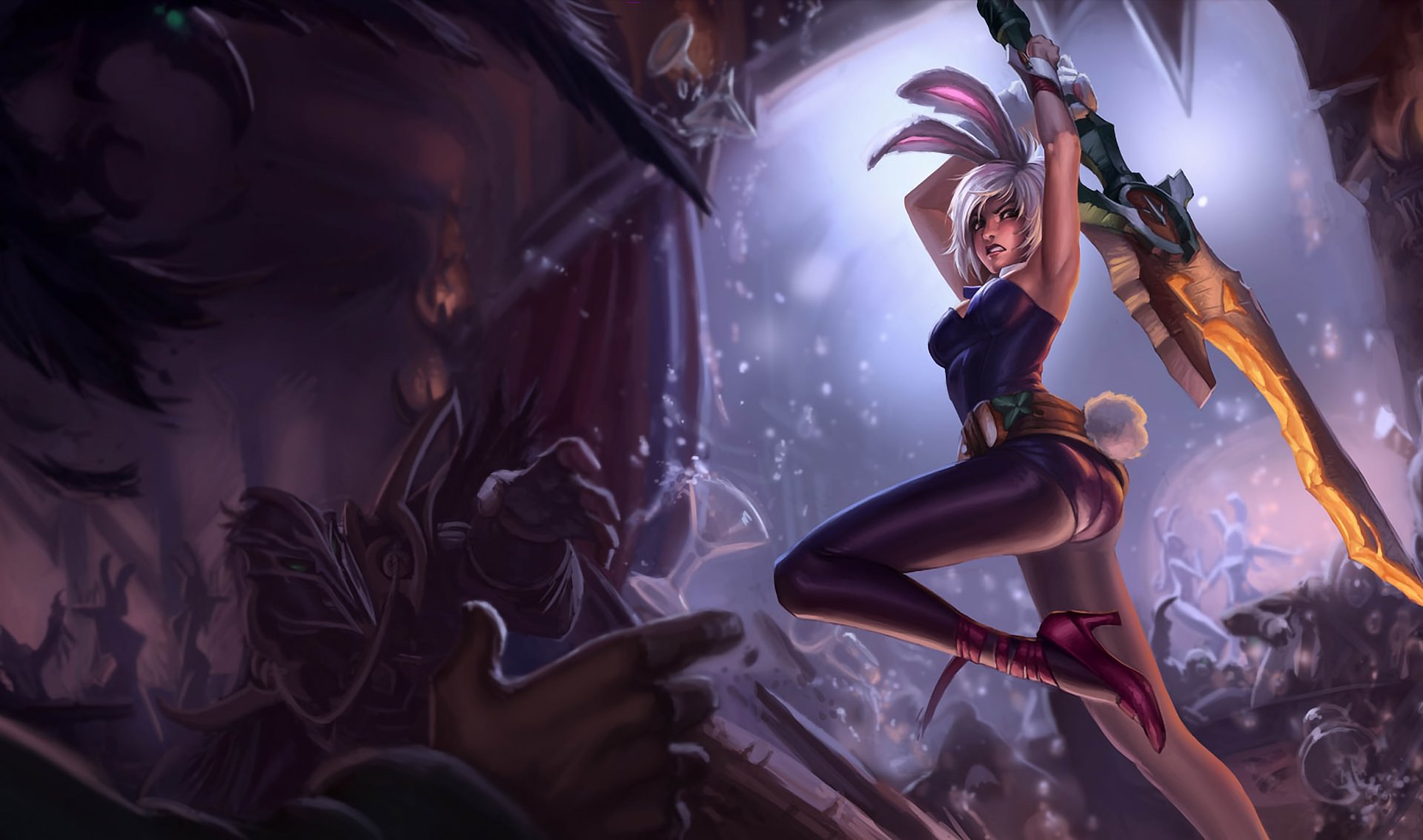 league of legends lol riven girl ears tail sword swing party stage